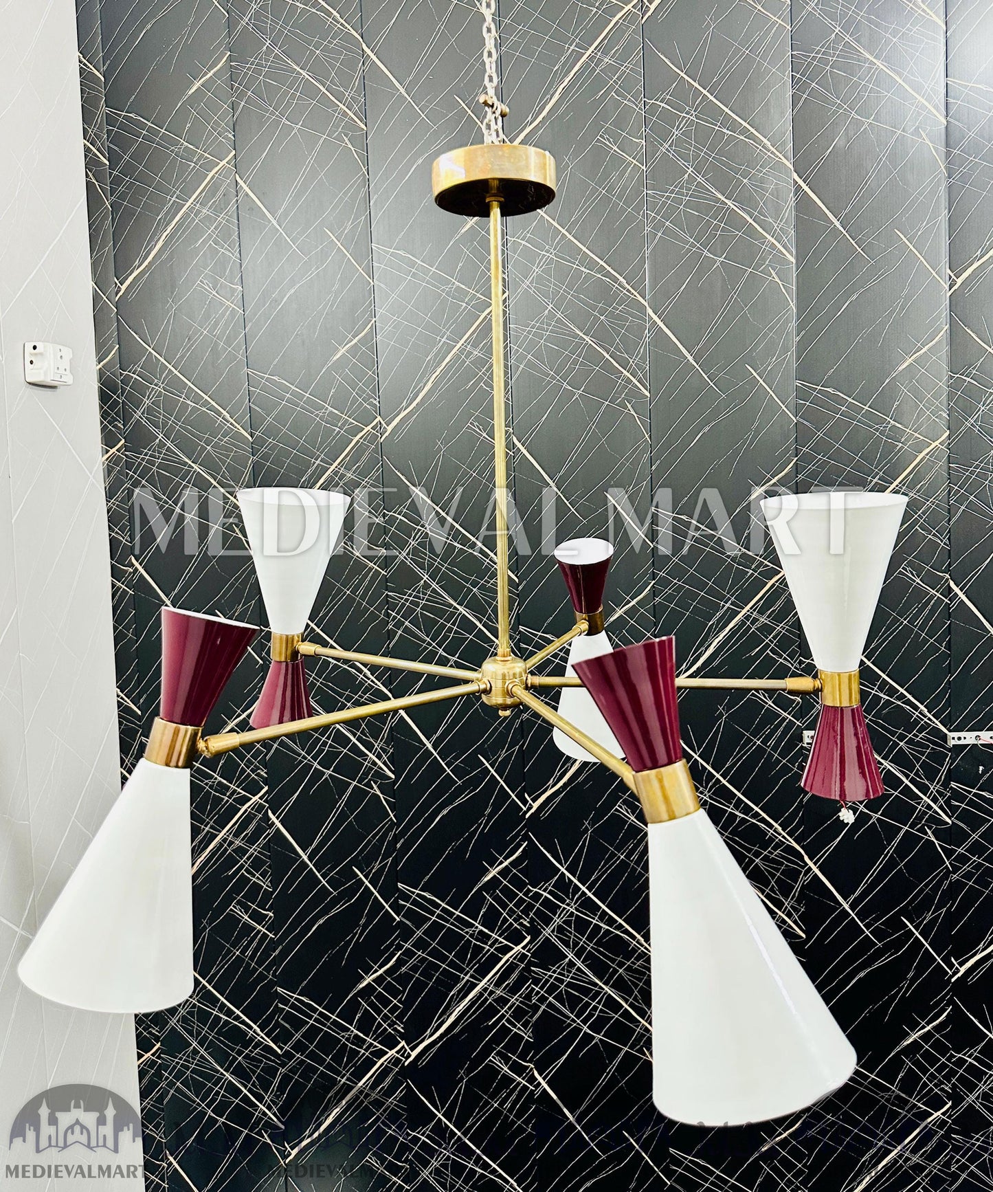 MEDIEVALMART Mid-Century Modern Sputnik Chandelier: Adjustable Brass 6-Arm Pendant Light