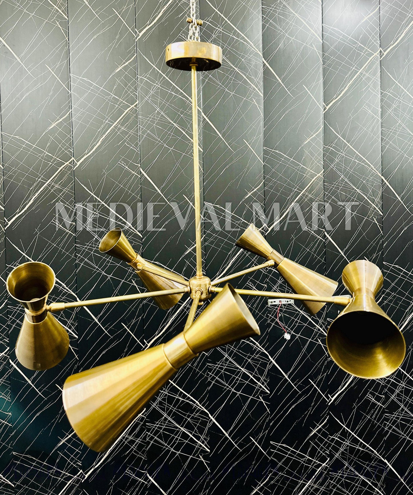 MEDIEVALMART Mid-Century Modern Brass Chandelier: Adjustable 6-Light Ceiling Fixture