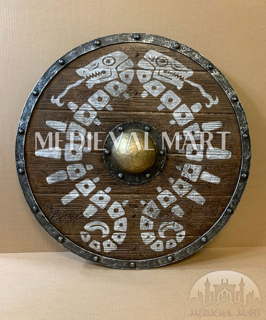 MEDIEVALMART Viking's Valhalla Zelda Demon’s Traveler's  Battleworn Viking Wooden Shield | Gifts For Dad