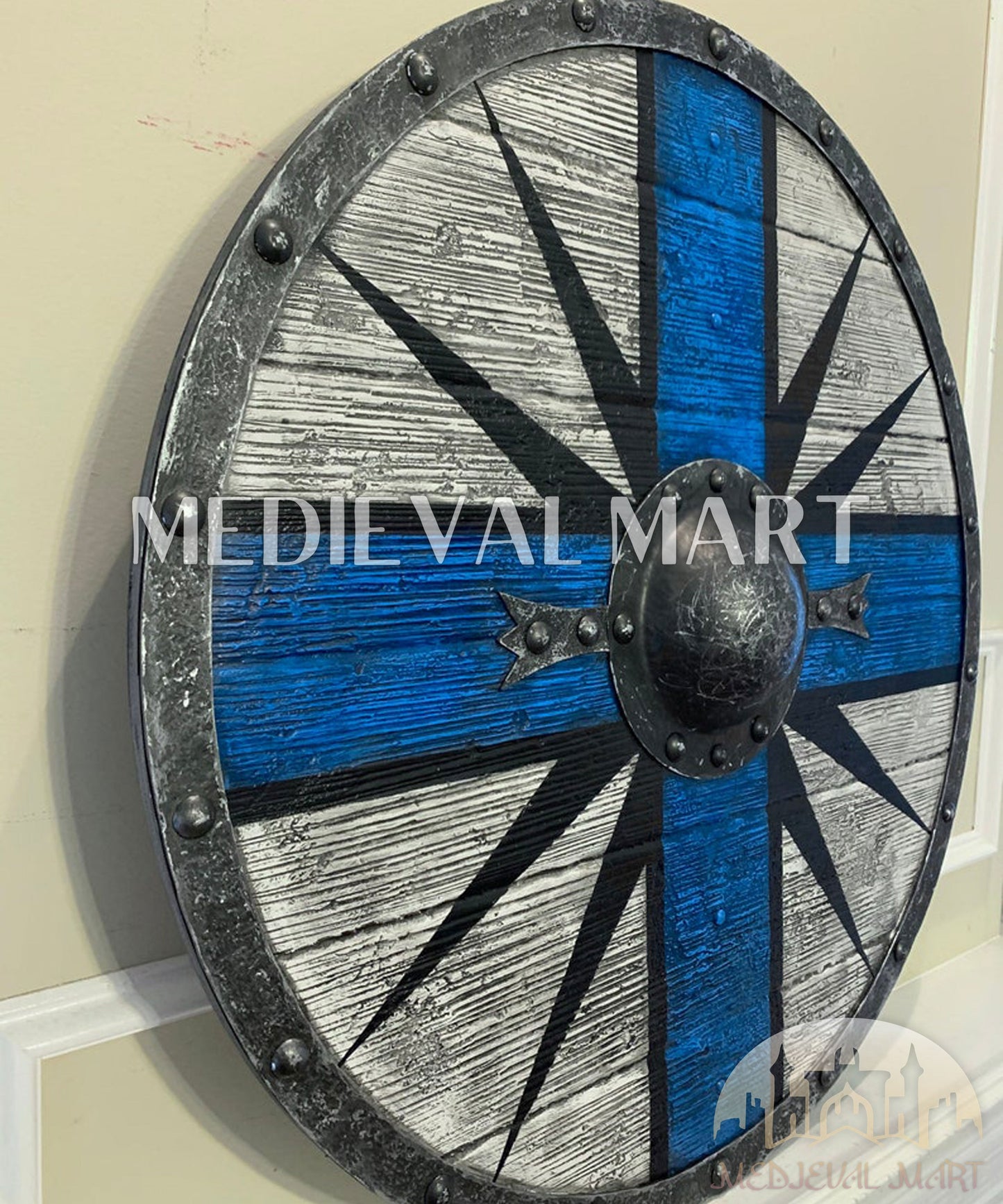 MEDIEVALMART Viking's Valhalla King Canute of Denmark Authentic Battleworn Viking Wooden Shield | Gifts For Dad