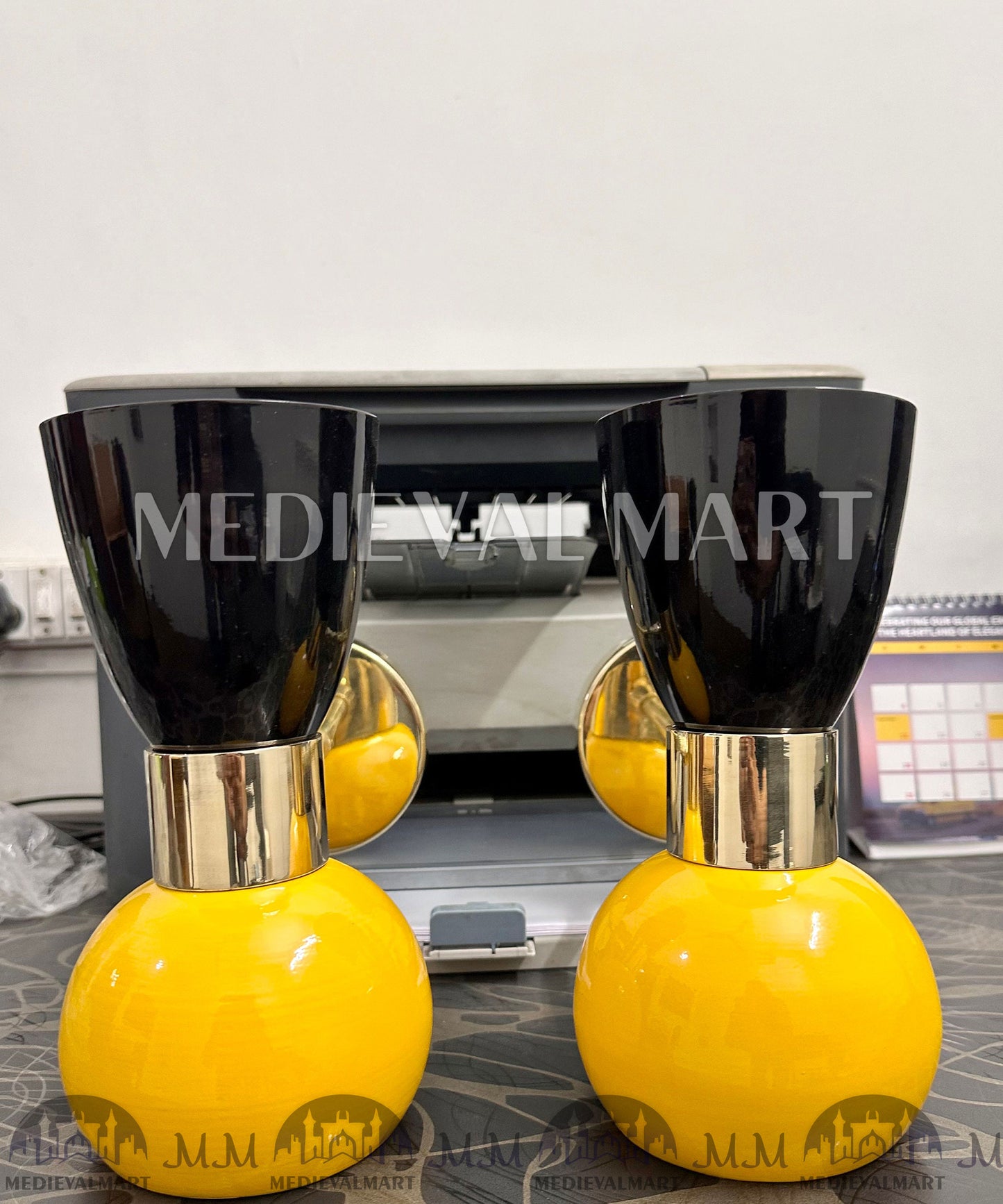 MEDIEVALMART Mid Century Italian Diabolo Wall Sconce Pair: Marigold & Black Bedside Lamps