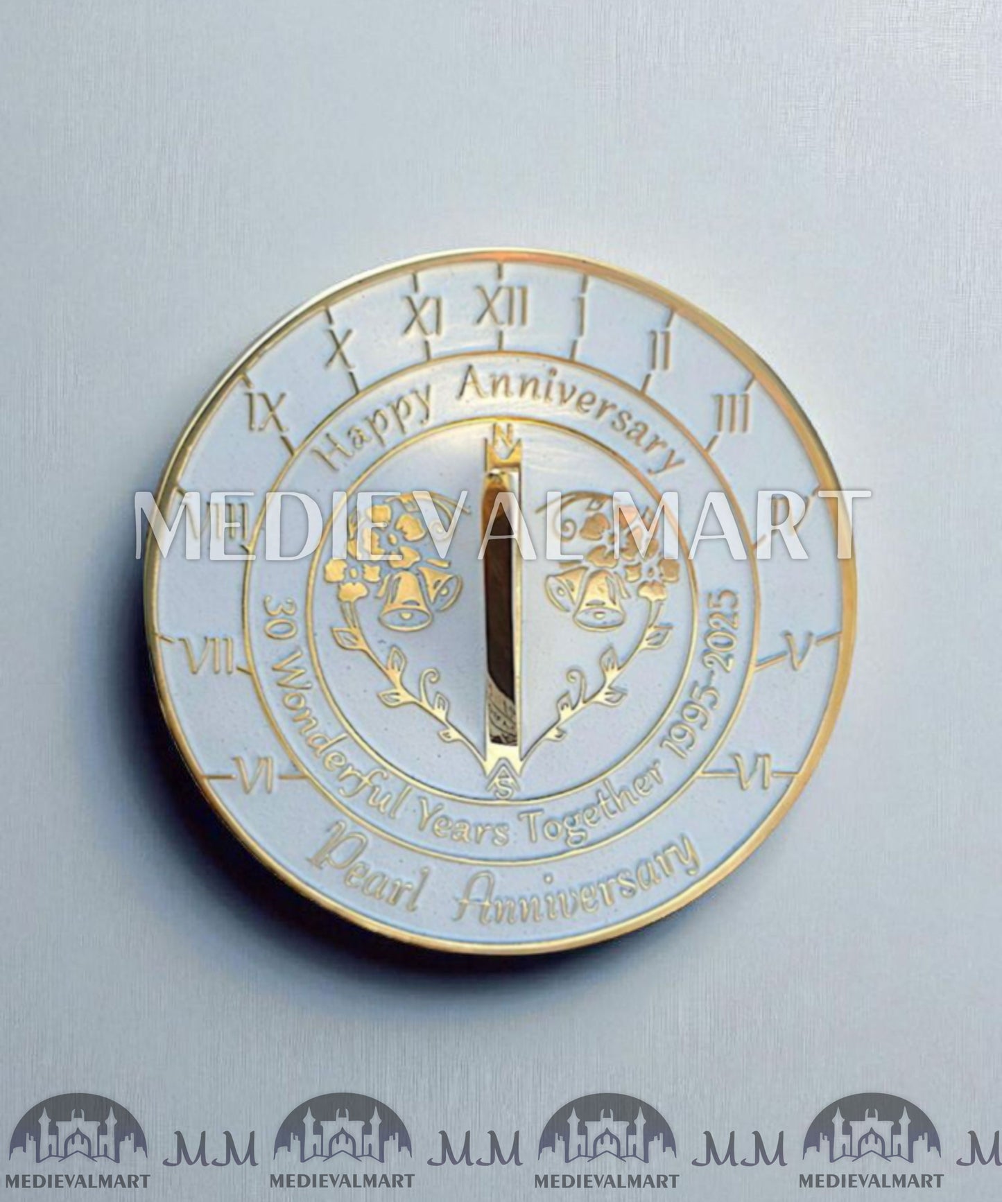 MEDIEVALMART 30th "Wonderful Years" Pearl Anniversary Sundial Clock Best Gift For Anniversary Day