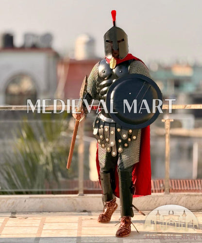 MEDIEVALMART Medieval Black Knight Steel Greek 300 Spartan King Leonidas Full Costume