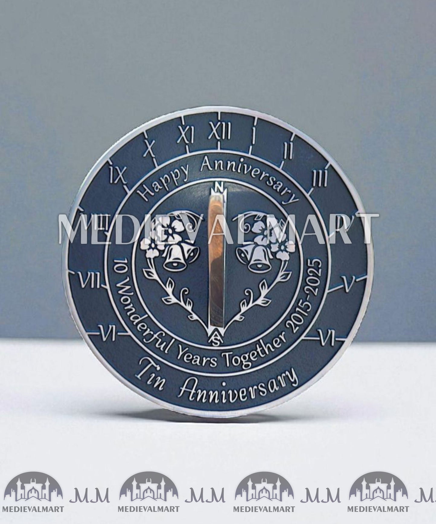 MEDIEVALMART 10th "Wonderful Years" Tin Anniversary Sundial Clock Best Gift For Anniversary Day