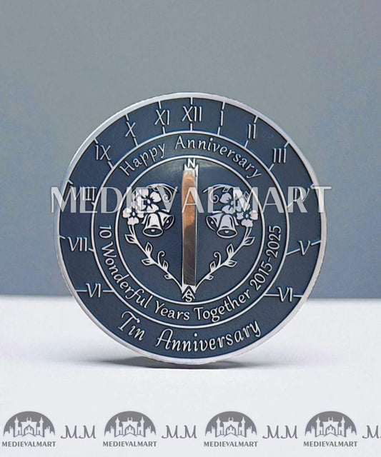 MEDIEVALMART 10th "Wonderful Years" Tin Anniversary Sundial Clock Best Gift For Anniversary Day