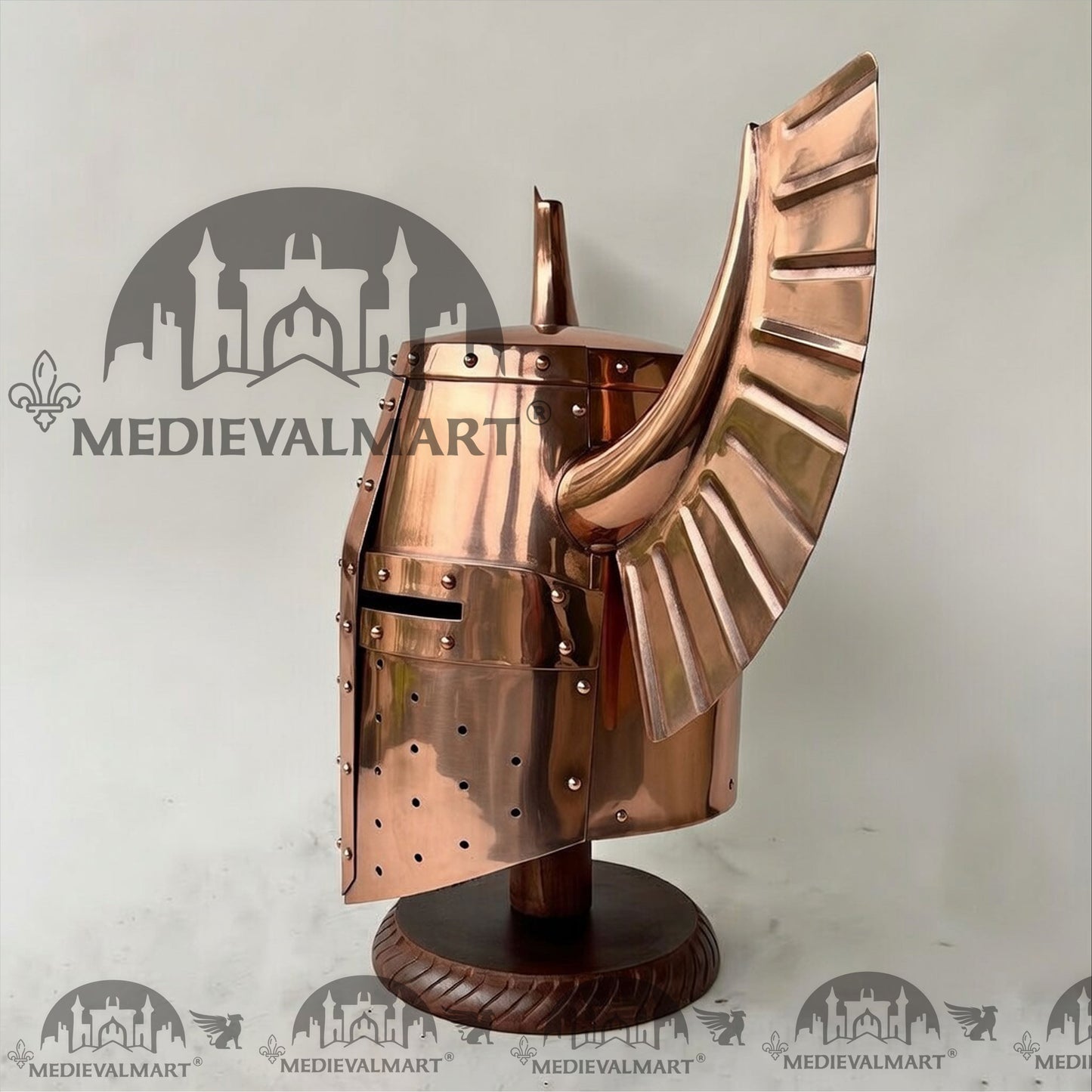 MEDIEVALMART Medieval Templar Warrior Teutonic Wing Helmet Copper Finish with Free Stand