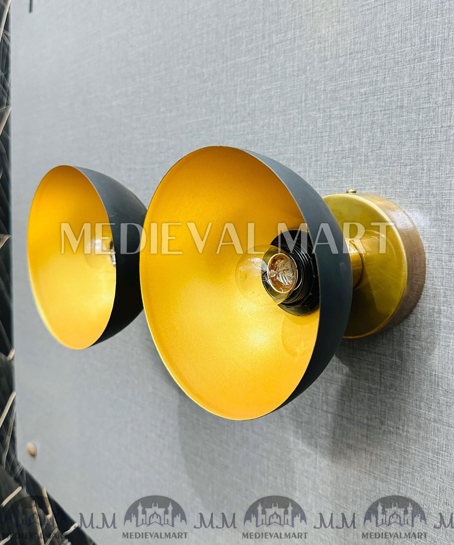 MEDIEVALMART Industrial Black and Gold Wall Sconce: Modern Dome Light Fixture