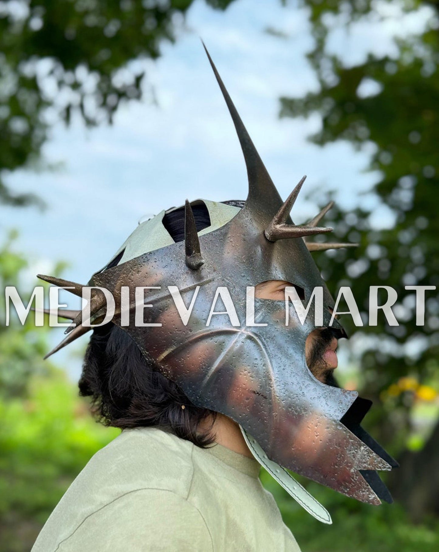 MEDIEVALMART Antique Black Finish Nazgul Helmet W/H Free Stand | LOTR Props