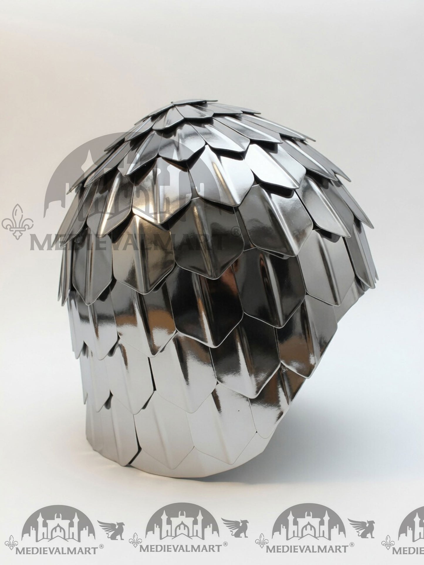 MEDIEVALMART Medieval Historical Scaled Skull Cap Helmet, Shiny Silver Polished Helmet / Best for Reenactment