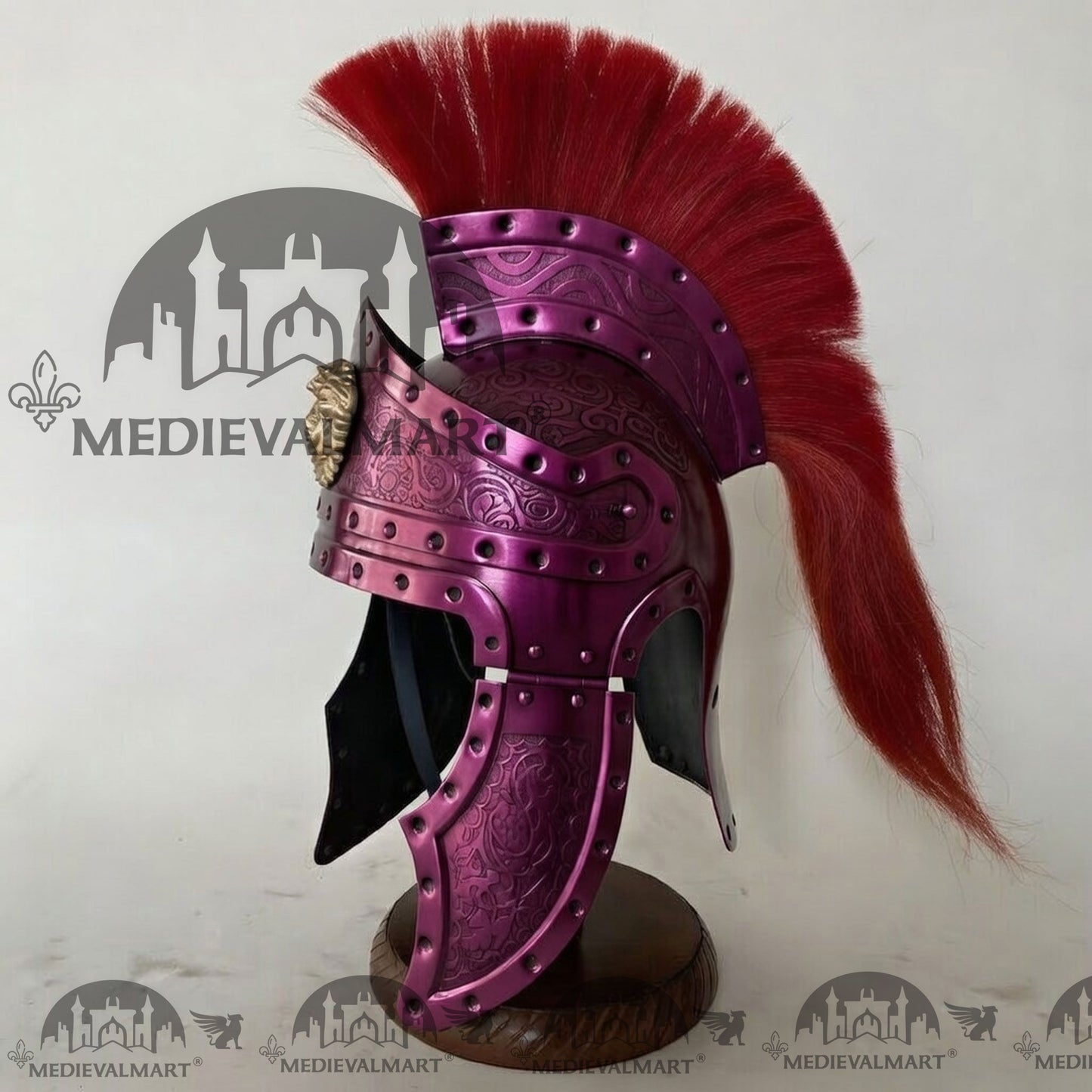 MEDIEVALMART Medieval Roman Centurion Purple Finish Helmet with Red Plume or Free Wooden Stand