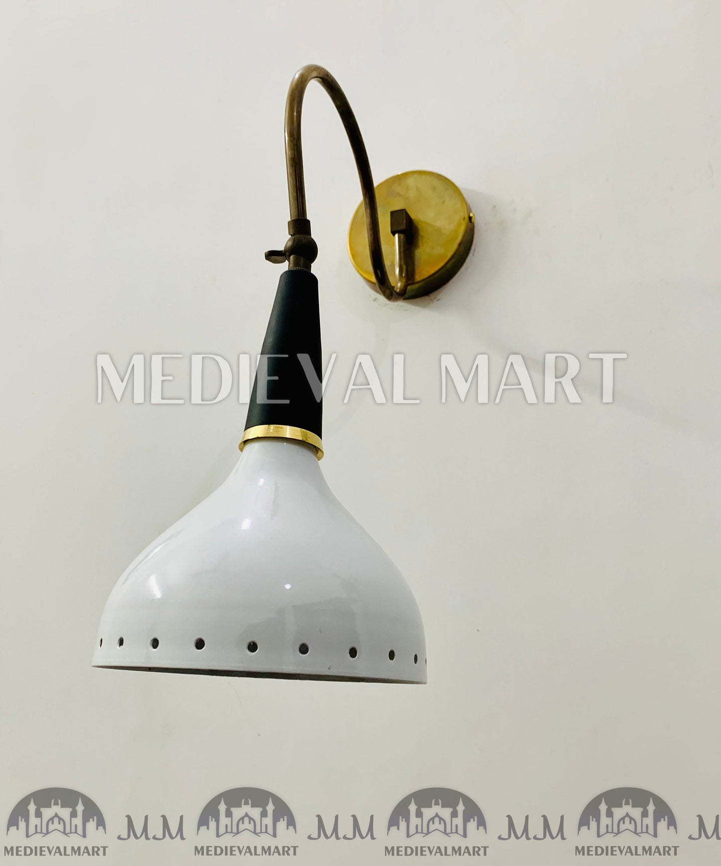 MEDIEVALMART Mid Century Brass Diabolo Wall Sconce: Italian Stilnovo Style Pair