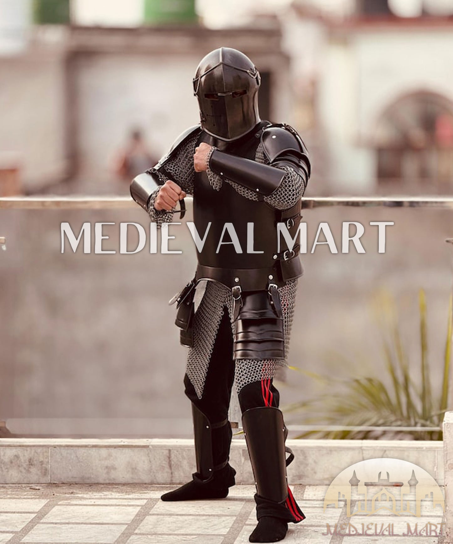 MEDIEVALMART Medieval Dark Drake Black Templar Barbute Knight Armor Suit