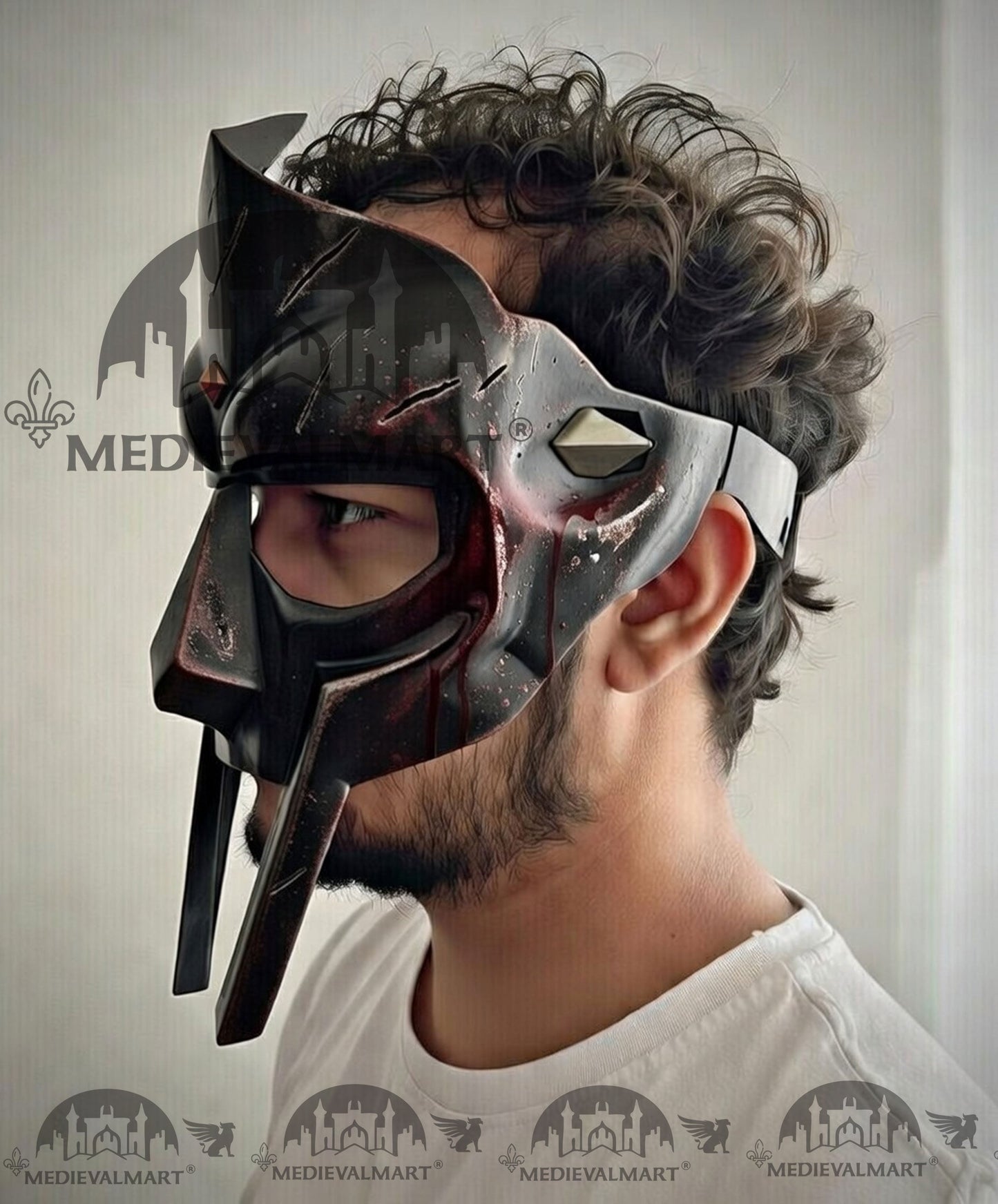 MEDIEVALMART PREMIUM MF DOOM Mask Mad Villain Battle Damage Black Finish Steel Face Armor