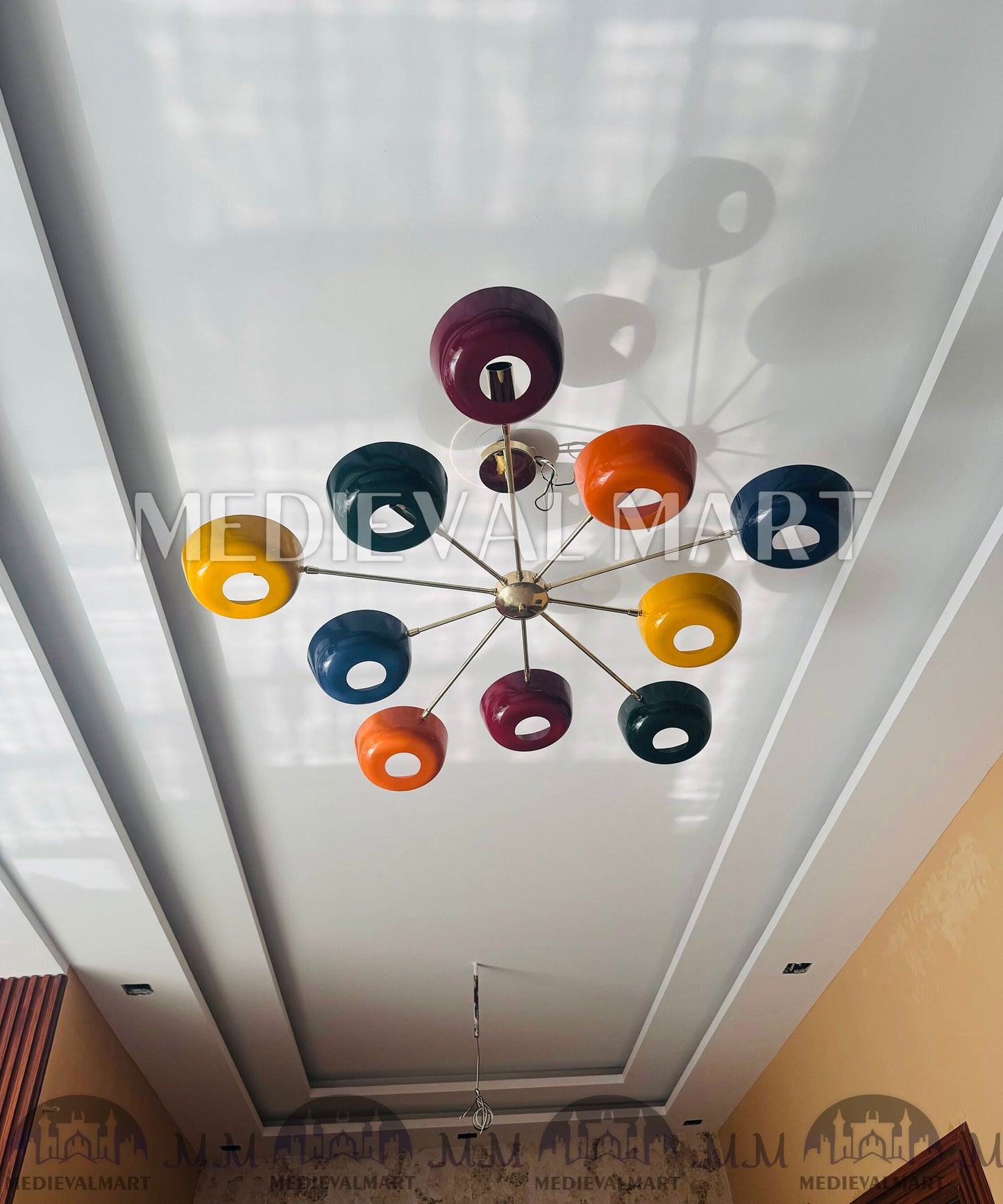 MEDIEVALMART Handcrafted Brass Starburst Chandelier | Mid Century Modern Multi Color Light