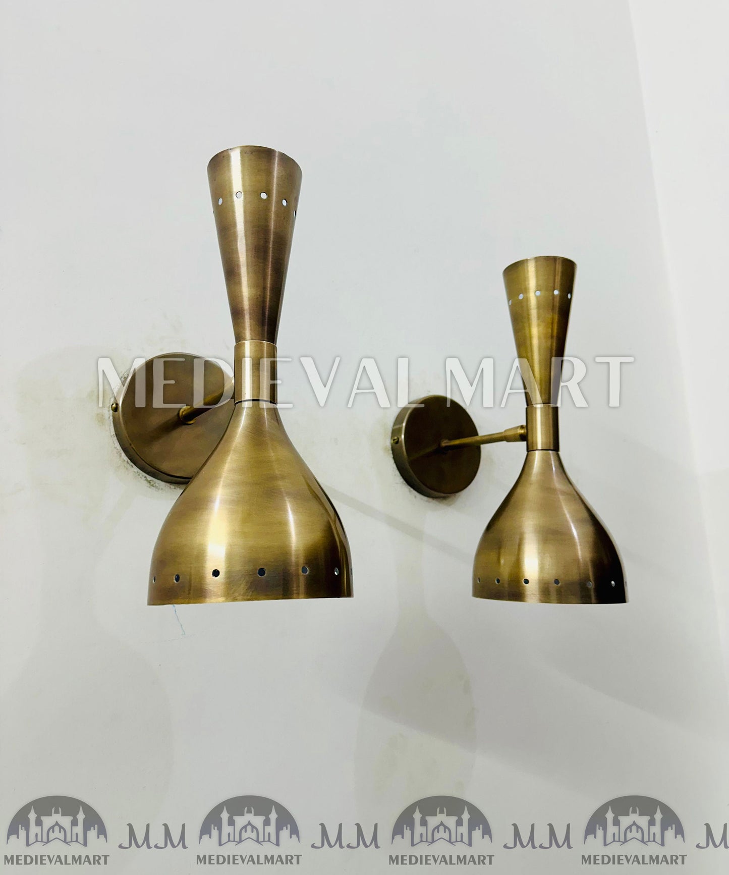 MEDIEVALMART 1950's Mid Century Brass Italian Diabolo Wall Sconce Fixture Lamps Diabolo Pair