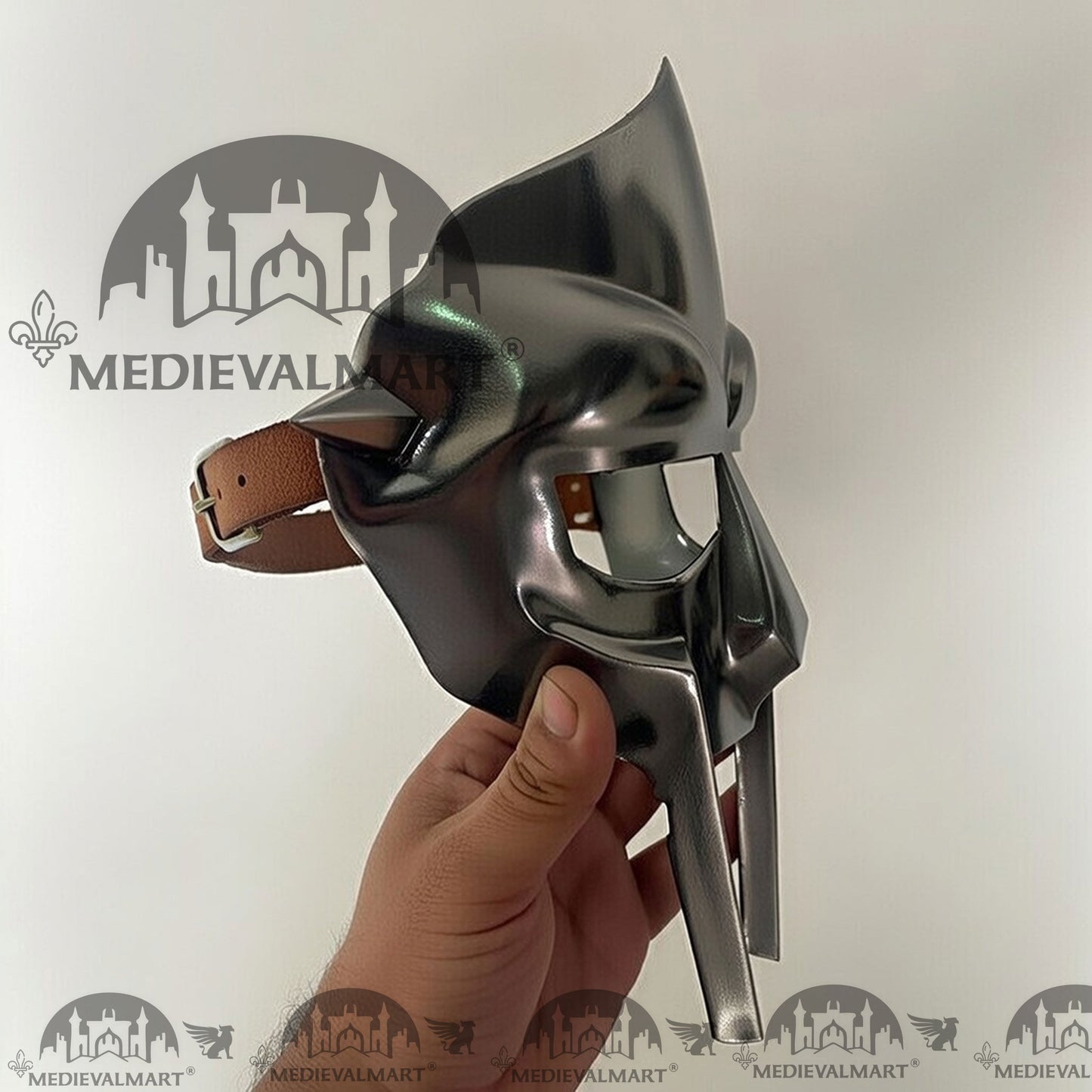 MEDIEVALMART MF DOOM Mask Mad-villain Grey Finish Steel Face Armor