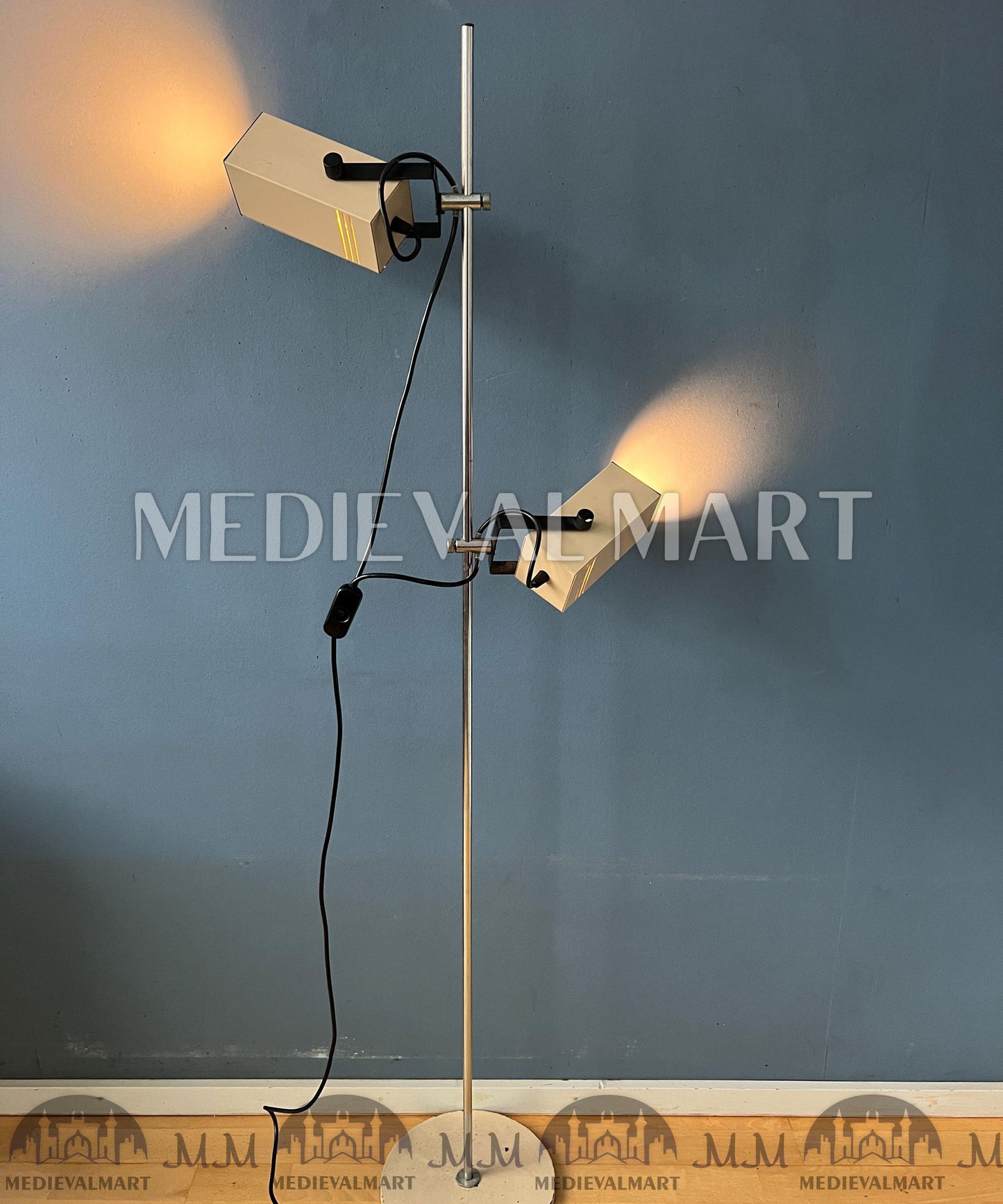 MEDIEVALMART Cream Taupe 70s Vintage Philips Space Age Floor Lamp