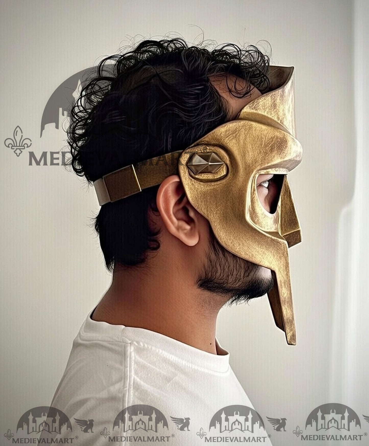 MEDIEVALMART PREMIUM MF DOOM Mask Mad Villain Antique Gold Finish Steel Face Armor