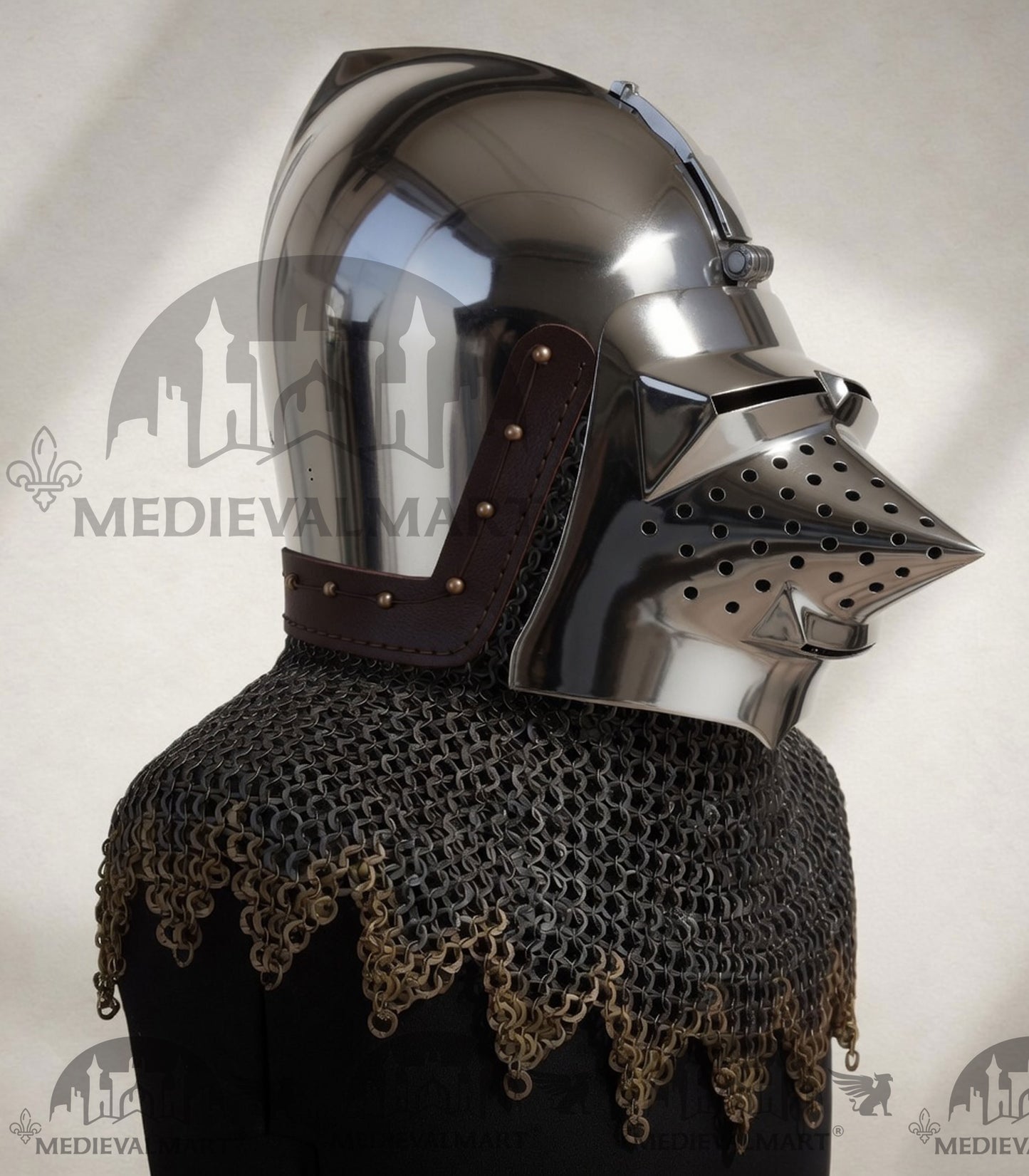 MEDIEVALMART XIV Century Medieval Houndskull "Lorenzo" Bascinet Visor Helmet HMB; IMCF