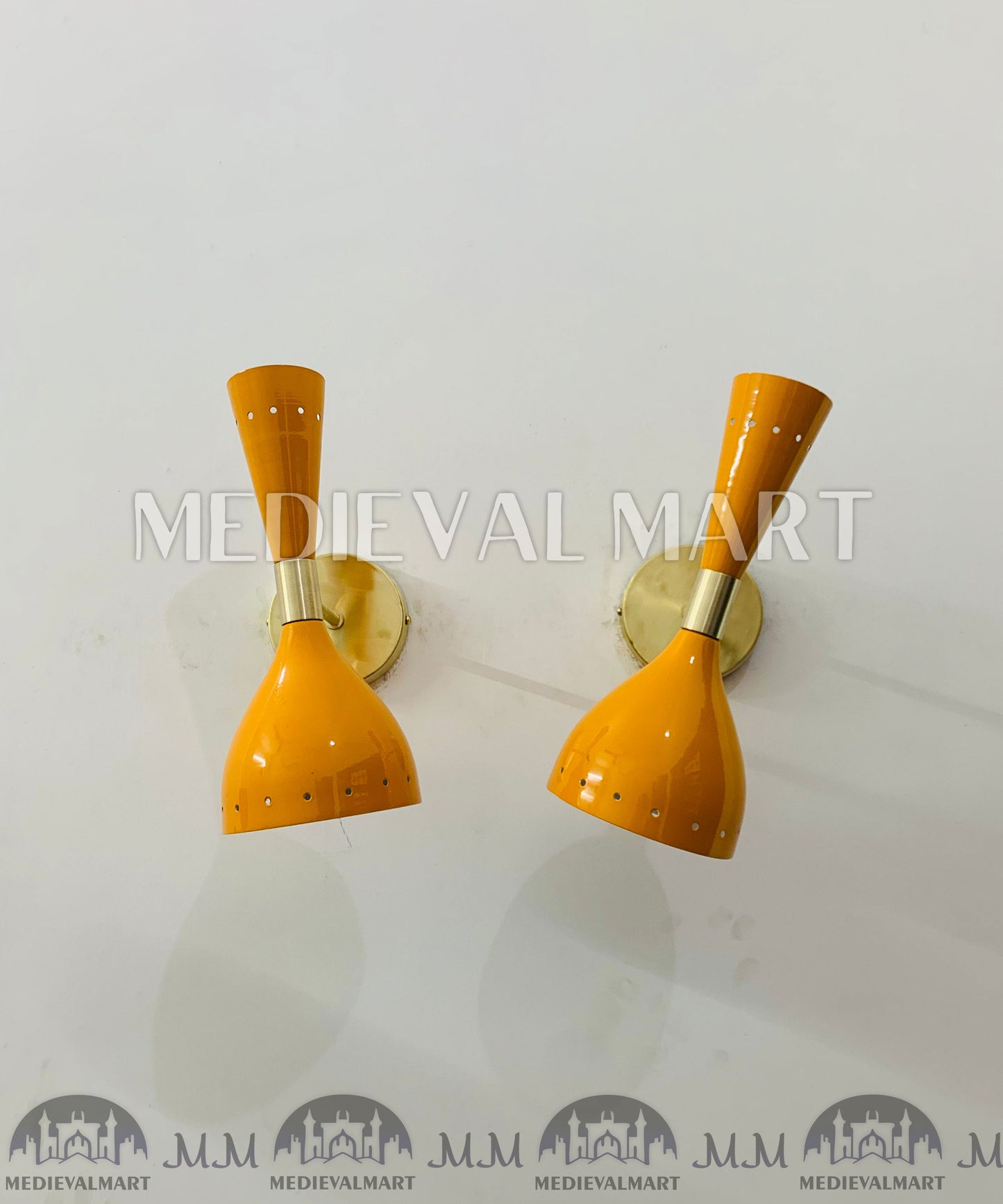 MEDIEVALMART Mid Century Brass Diabolo Wall Sconce Pair: Italian Modern Lighting
