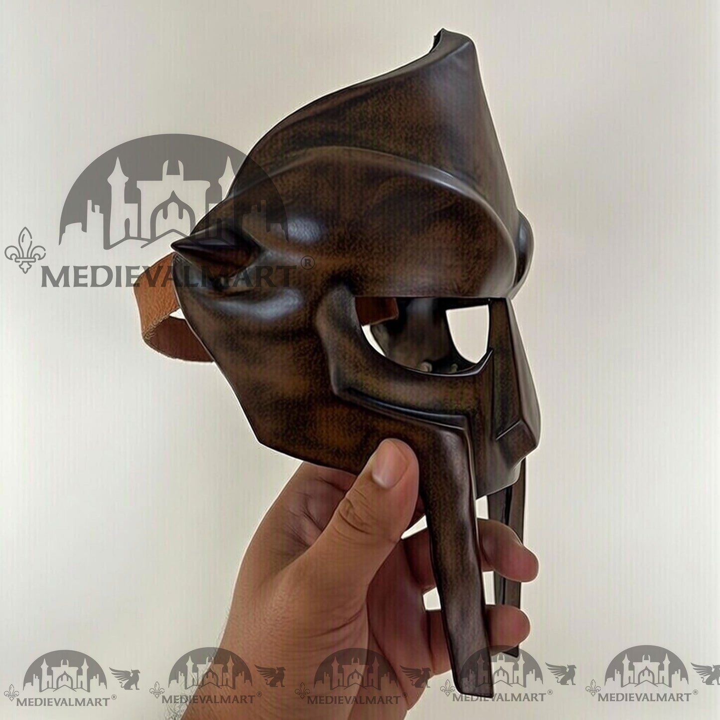 MEDIEVALMART MF DOOM Mask Mad-villain Antique Brown Finish Steel Face Armor