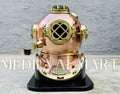MEDIEVALMART Nautical Rose Gold Finish Diving Helmet With Wooden Base