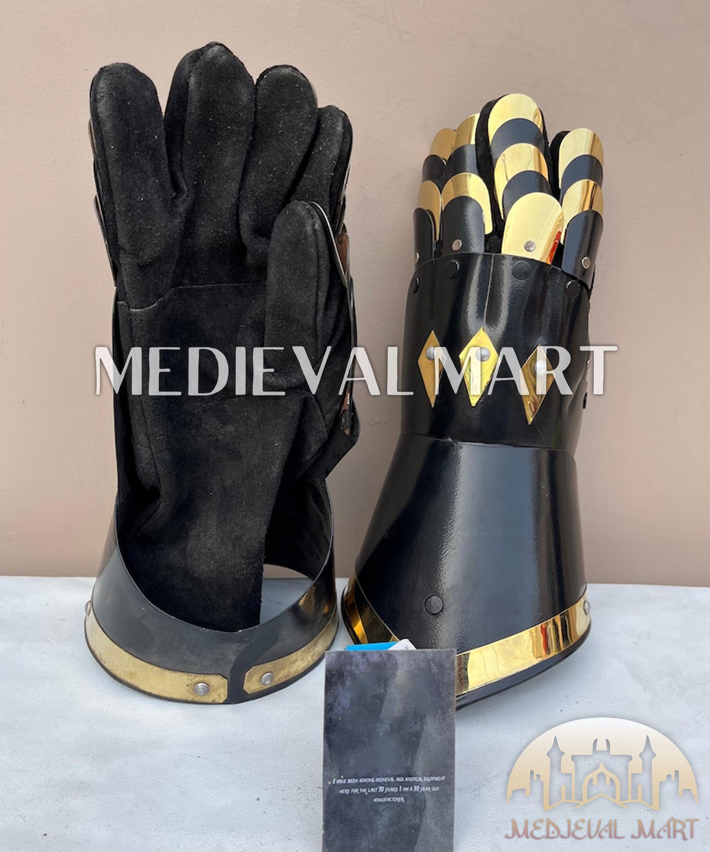 MEDIEVALMART LOTR Witcher Sauron-Inspired Exclusive Black Gauntlet Edition Set with Gold Deco - Cosplay Gloves Armor