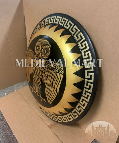 MEDIEVALMART Iconic Athenian Owl Ancient Greek Hoplite Battleworn Metal/Brass Shield | Gifts For Dad