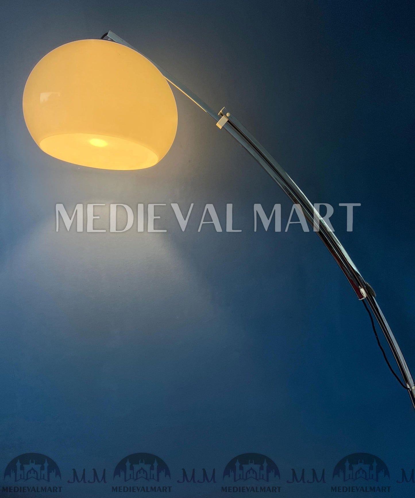 MEDIEVALMART Italian Mid Century Goffredo Reggiani Arc Floor Lamp with White Plexiglass Shade