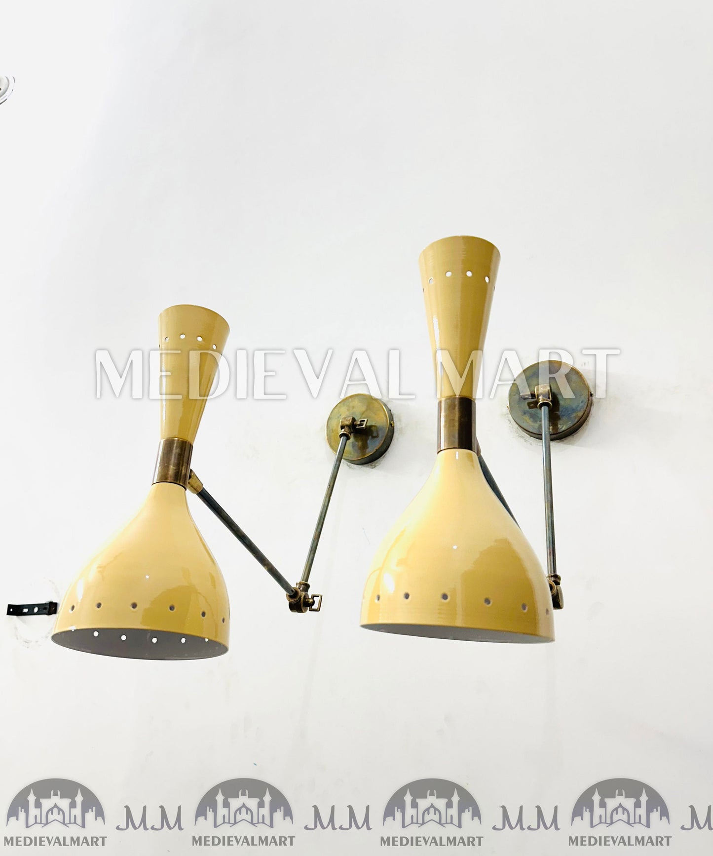 MEDIEVALMART Mid Century Brass Wall Sconce Lamp Italian Stilnovo Lighting Pair Fixtures