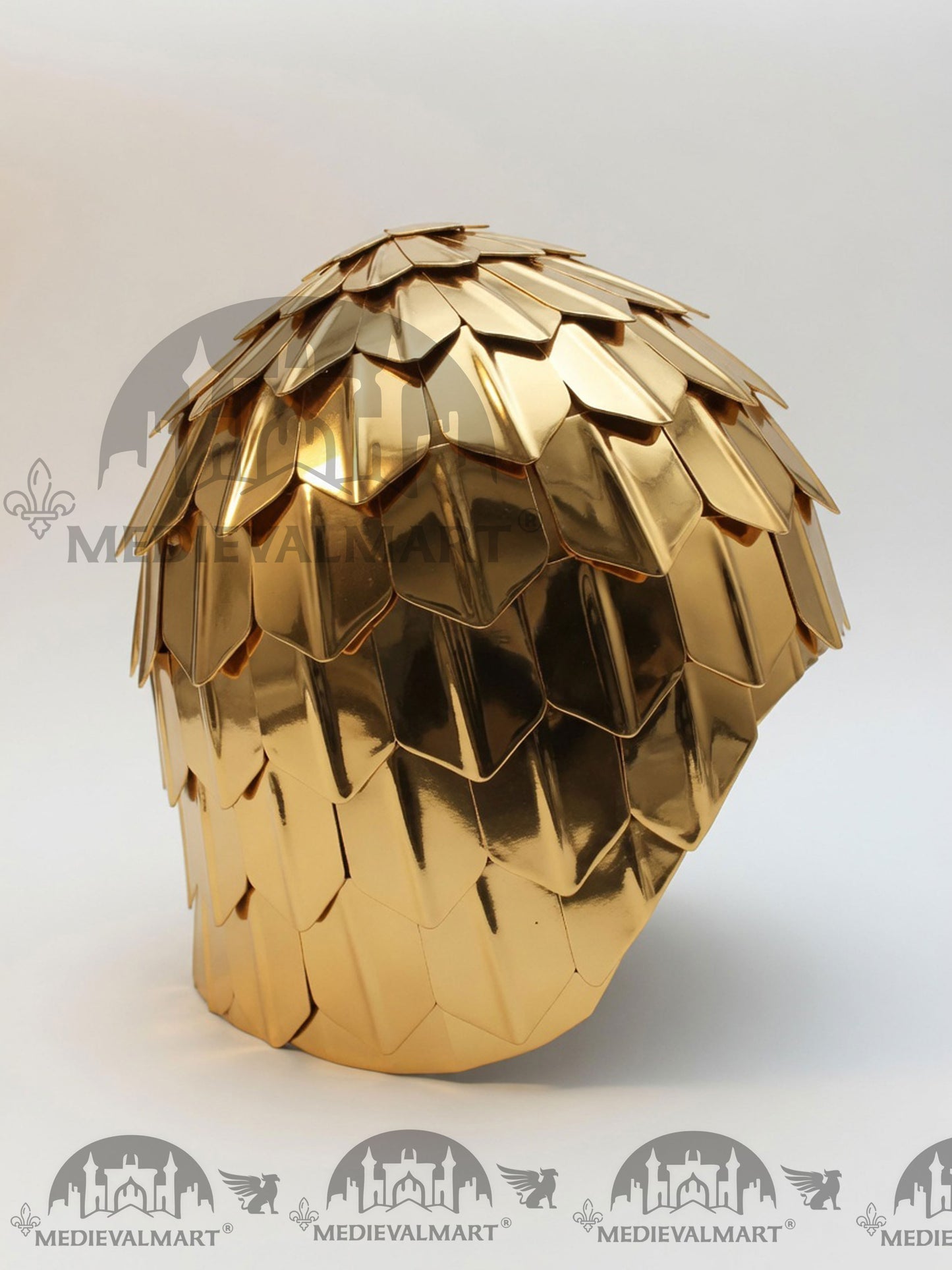 MEDIEVALMART Medieval Historical Scaled Skull Cap Helmet, Shiny Gold Polished Helmet / Best for Reenactment