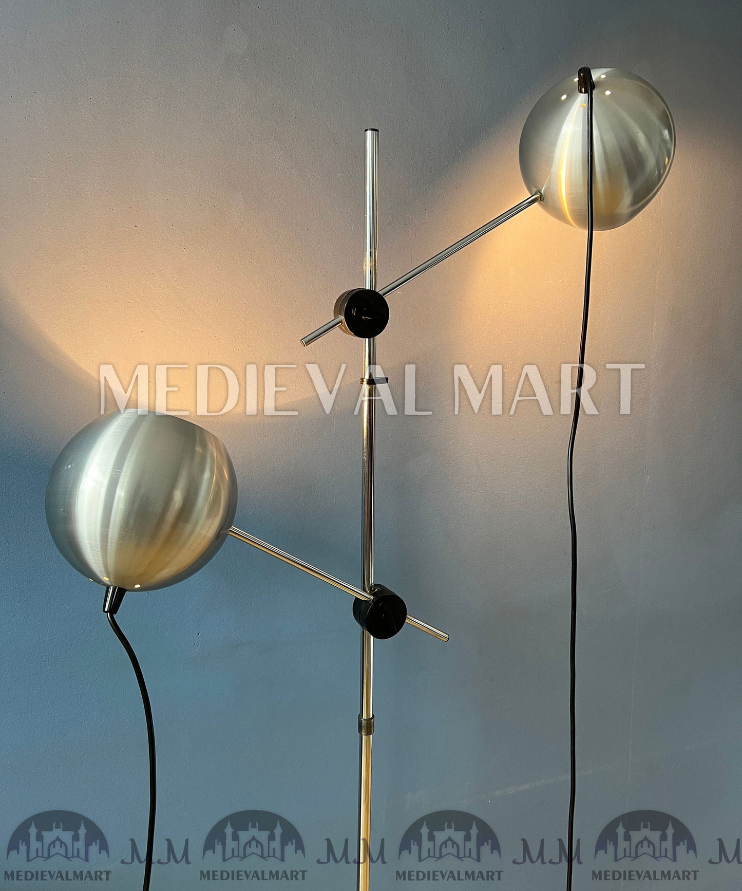 MEDIEVALMART Italian Mid Century Silver Swing Arm Eyeball Floor Lamp