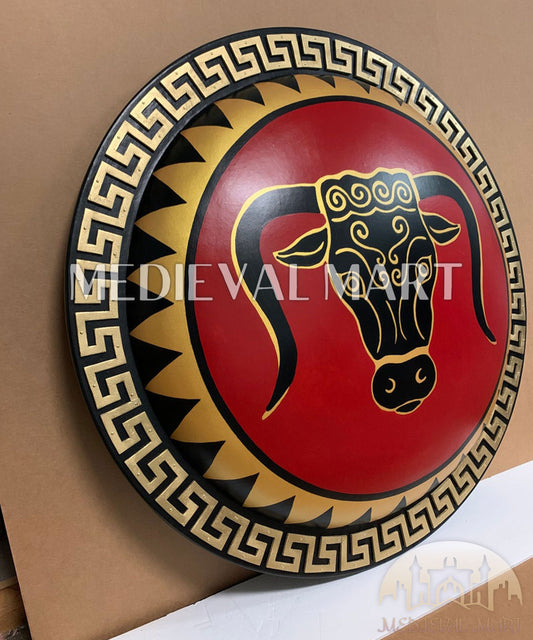 MEDIEVALMART Iconic Brazen Bull Ancient Greek Hoplite Battleworn Metal/Brass Shield | Gifts For Dad