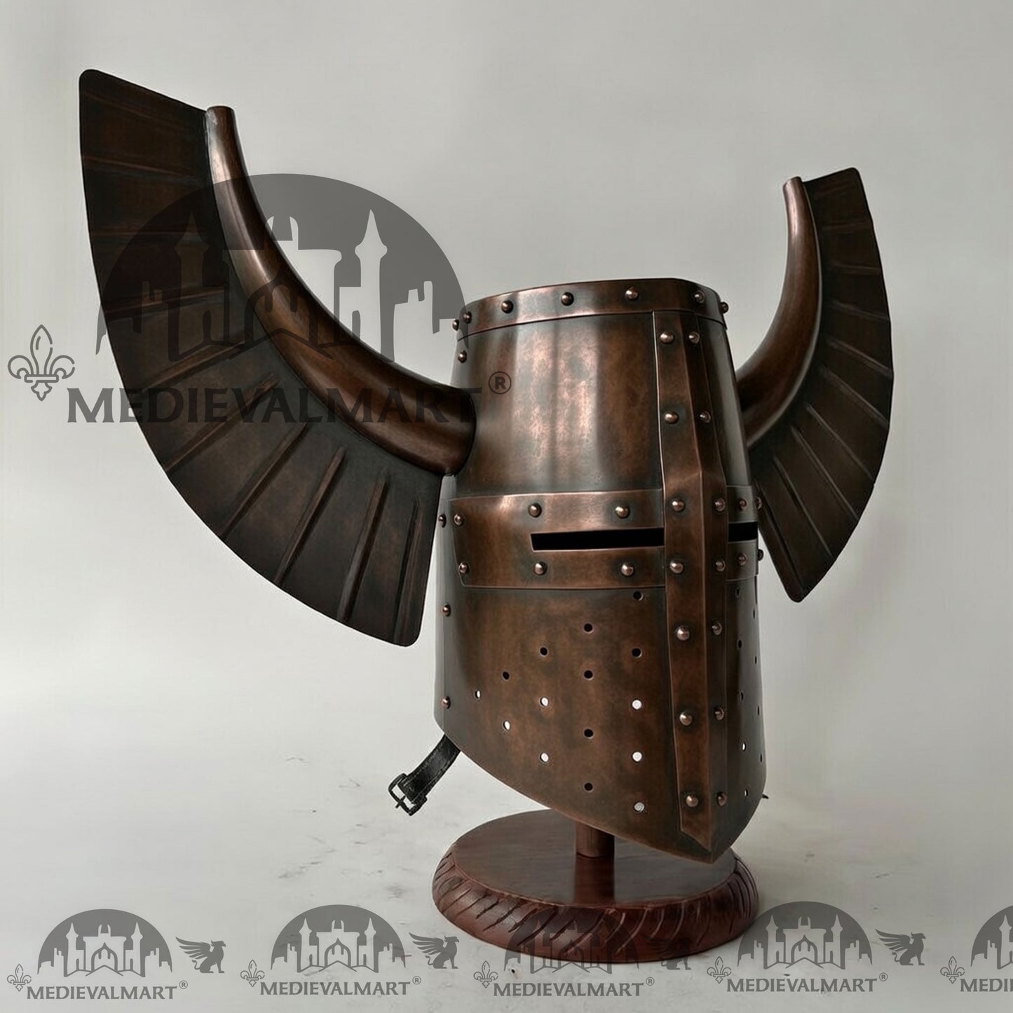MEDIEVALMART Medieval Templar Warrior Teutonic Antique Copper Finish Wing Helmet with Free Stand
