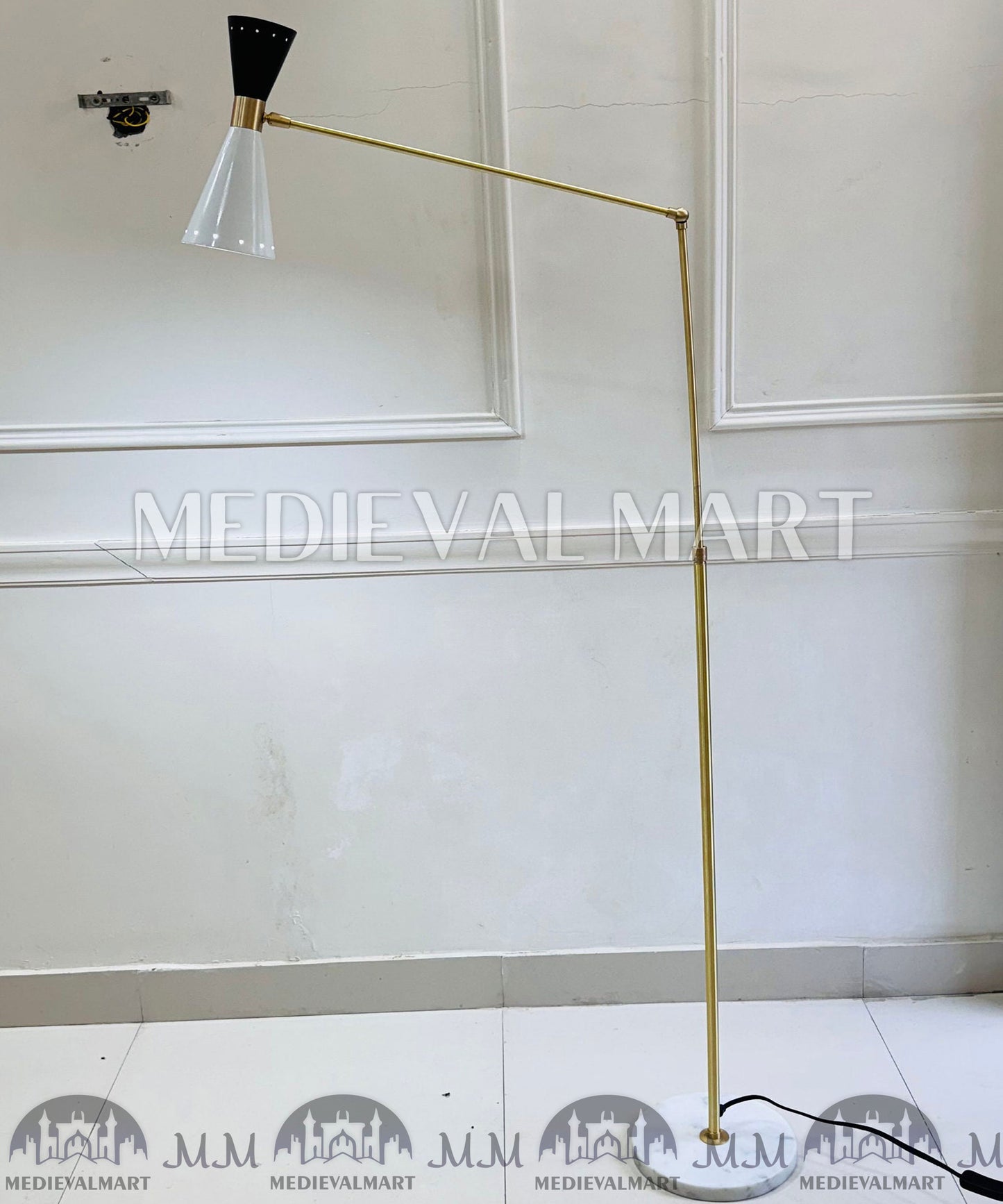 MEDIEVALMART Handmade Brass Adjustable Floor Lamp - Mid Century Modern Stilnovo Style