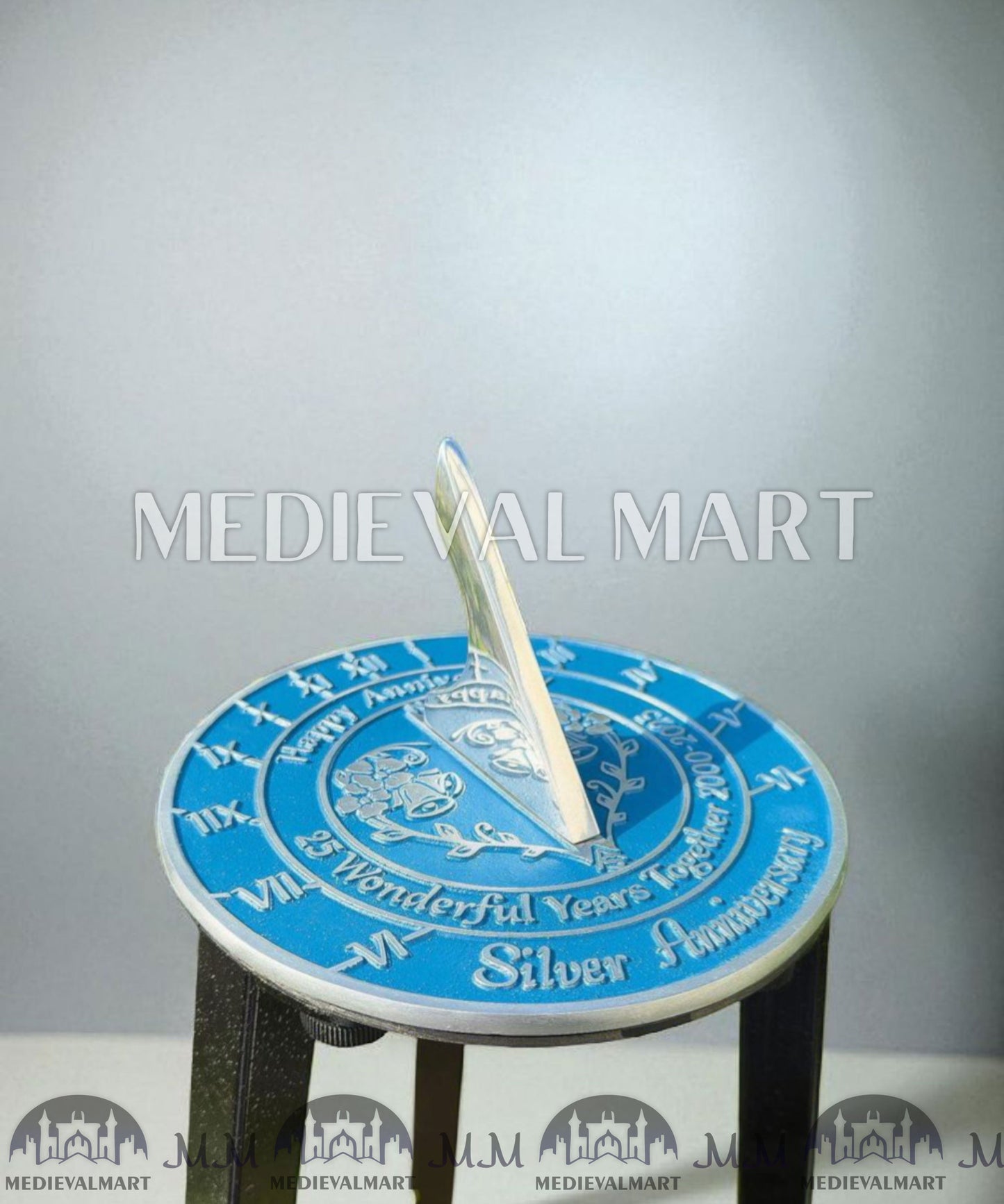 MEDIEVALMART 25th "Wonderful Years" Silver Anniversary Sundial Clock Best Gift For Anniversary Day