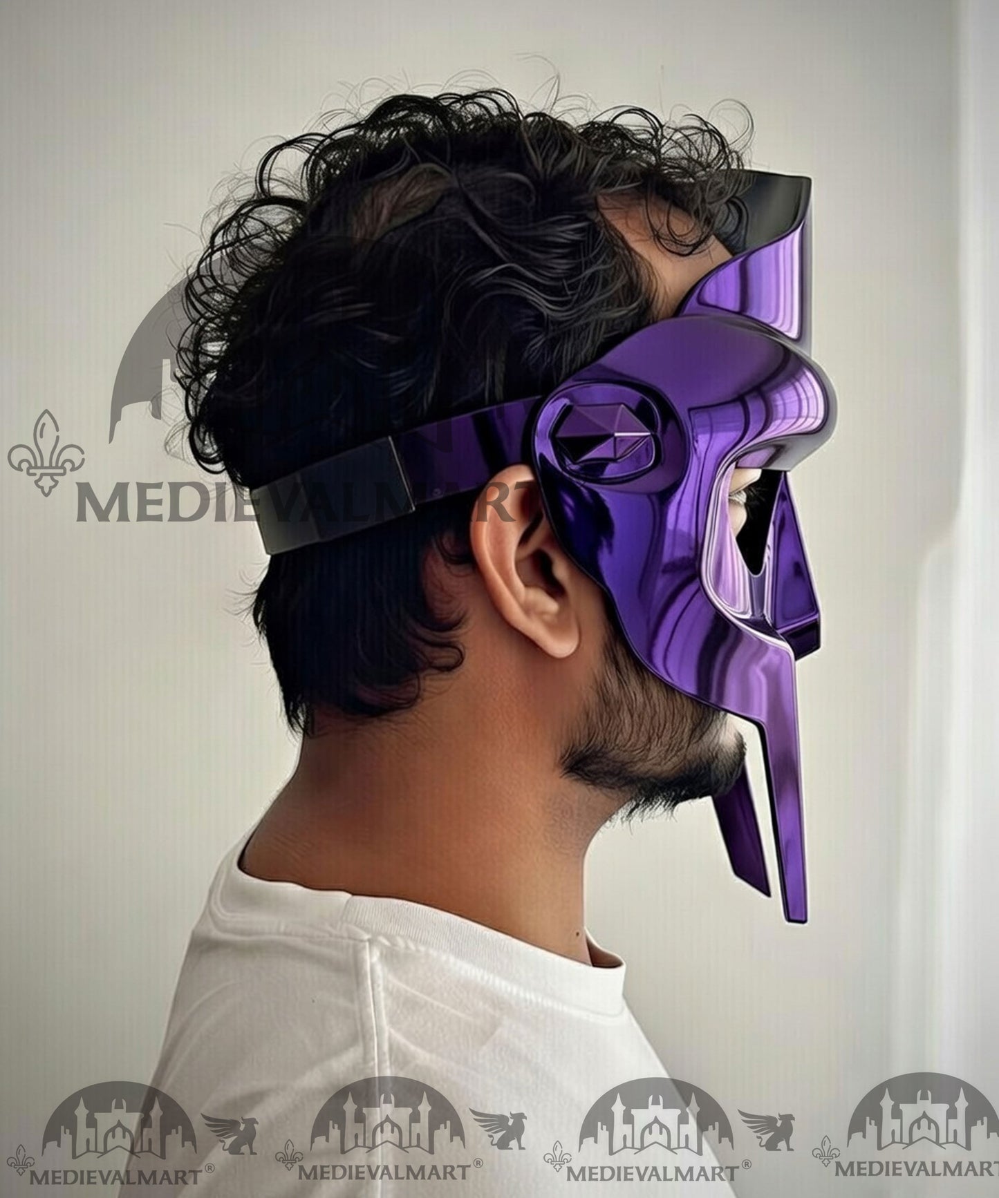 MEDIEVALMART PREMIUM MF DOOM Mask Mad Villain Blue Finish Steel Face Armor