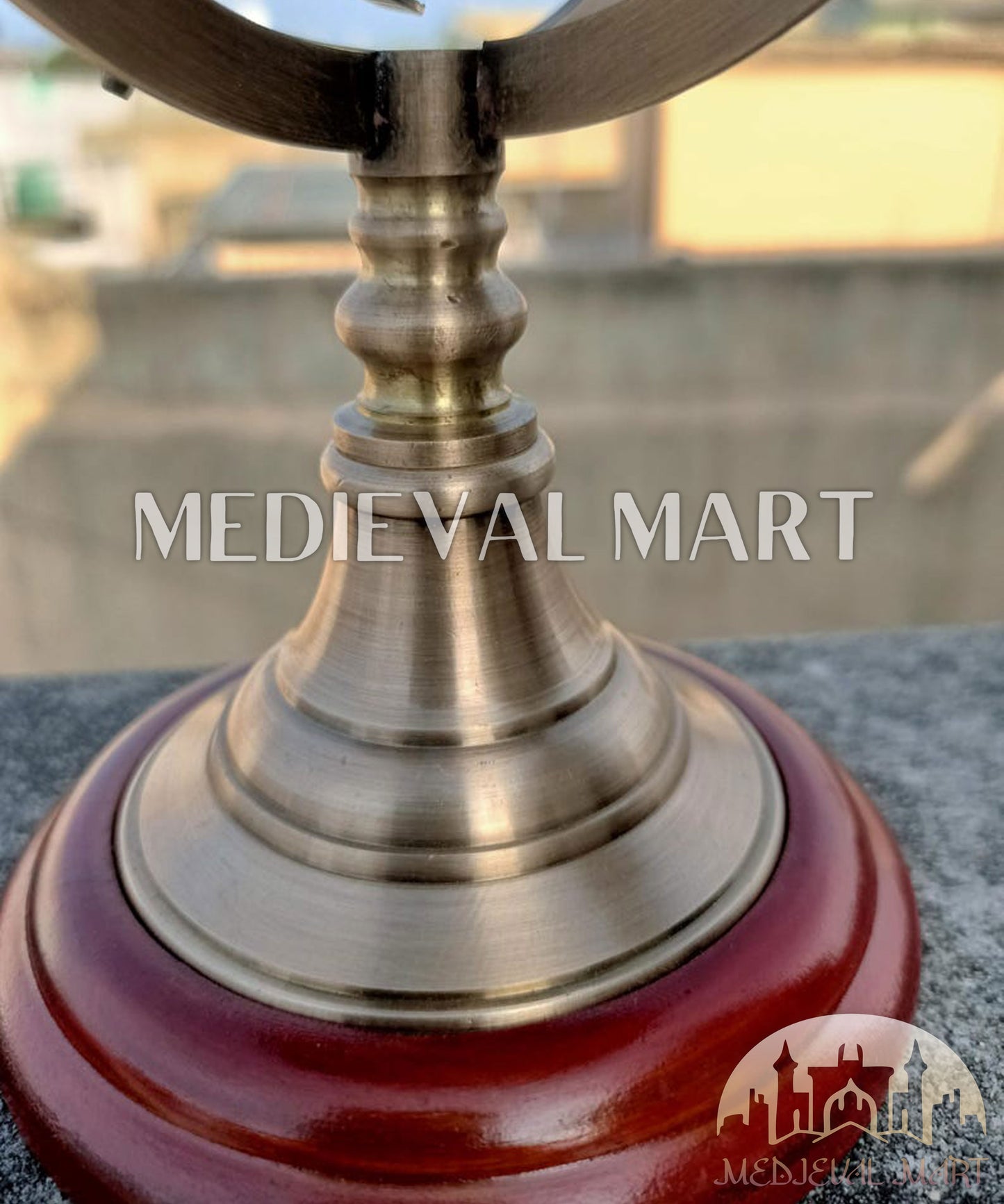 MEDIEVALMART Anitque Brass Armillary Sphere on Wooden Base: Nautical Home Decor Gift for Christmas
