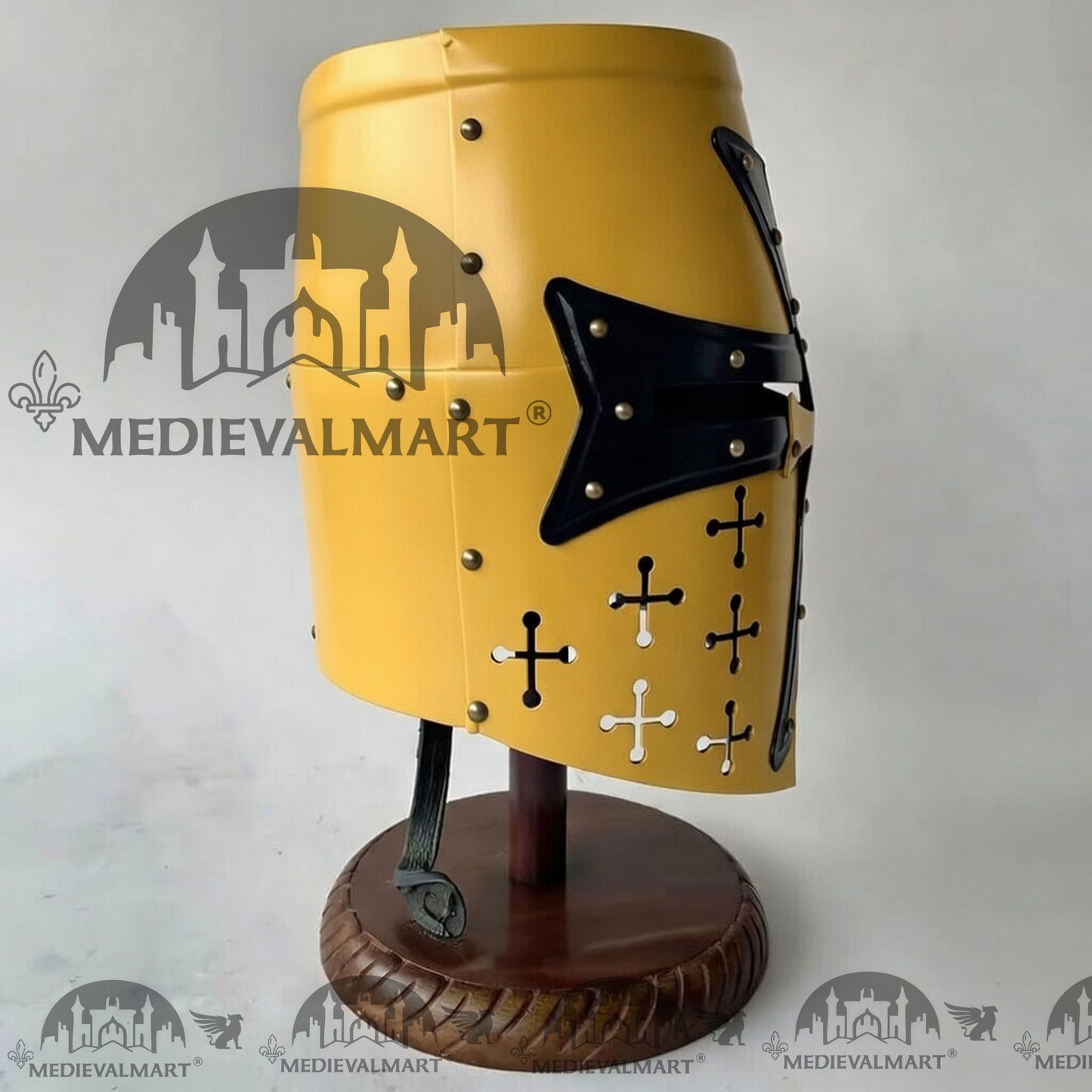 MEDIEVALMART Special Templar Crusader Knight Yellow Finish Helmet W/H Free Stand