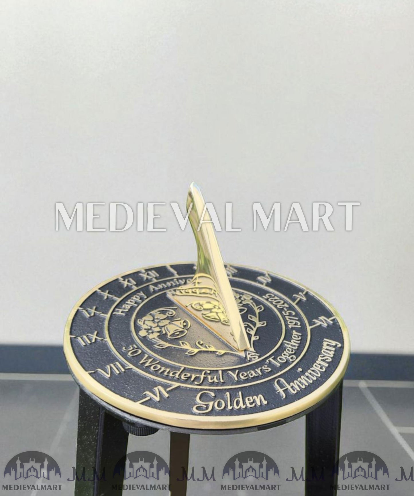 MEDIEVALMART 50th "Wonderful Years" Golden Anniversary Sundial Clock Best Gift For Anniversary Day
