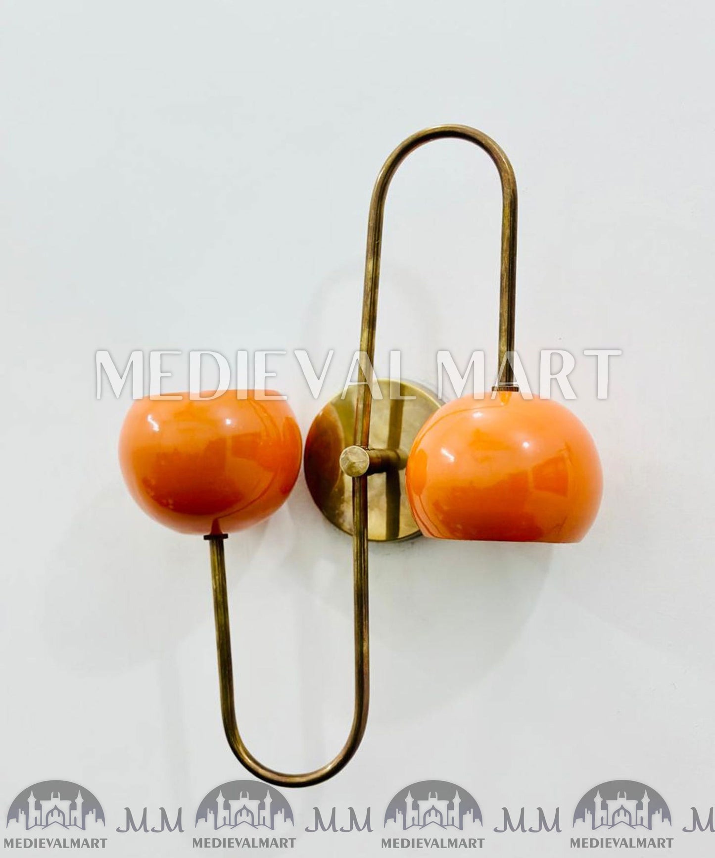 MEDIEVALMART Mid Century Orange Brass Diabolo Wall Sconce - Italian Adjustable Light