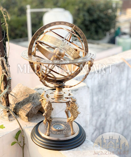 MEDIEVALMART Brass Armillary Sphere Globe: Celestial Navigation Decor with Compass Gift for Mom
