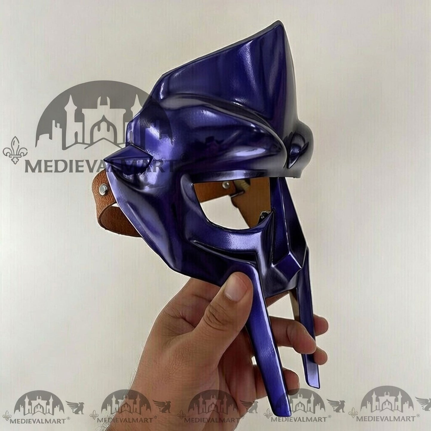 MEDIEVALMART MF DOOM Mask Mad-villain Blue Finish Steel Face Armor