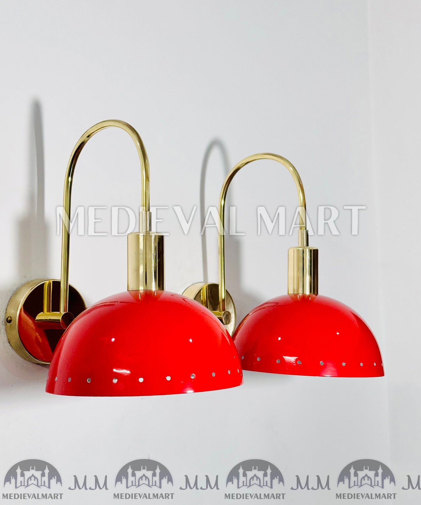 MEDIEVALMART Handmade Mid Century Modern Red Sconce Pair: Italian Diabolo Wall Lights