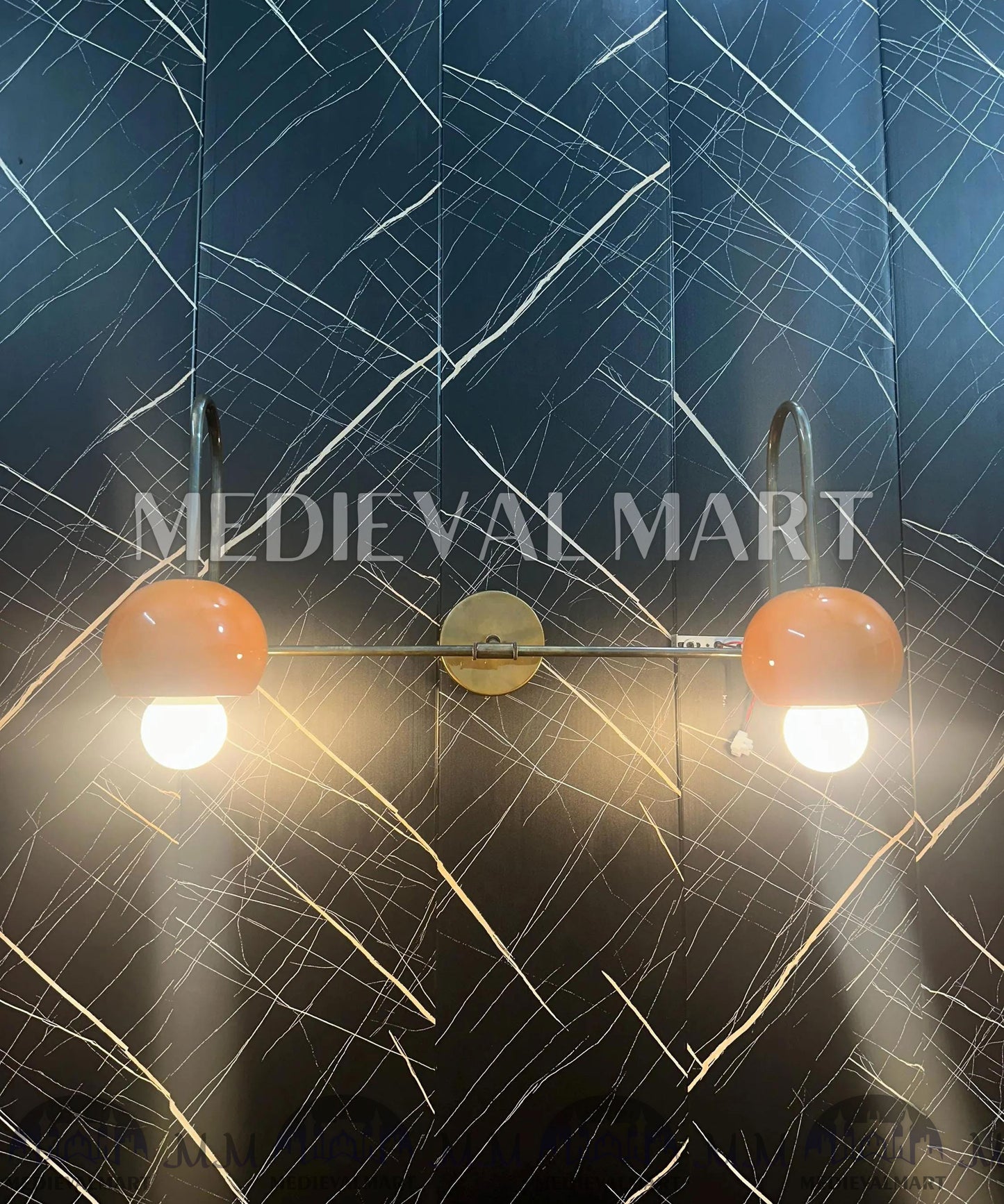 MEDIEVALMART Orange Diabolo Wall Sconce: Mid Century Modern Brass Light Fixture