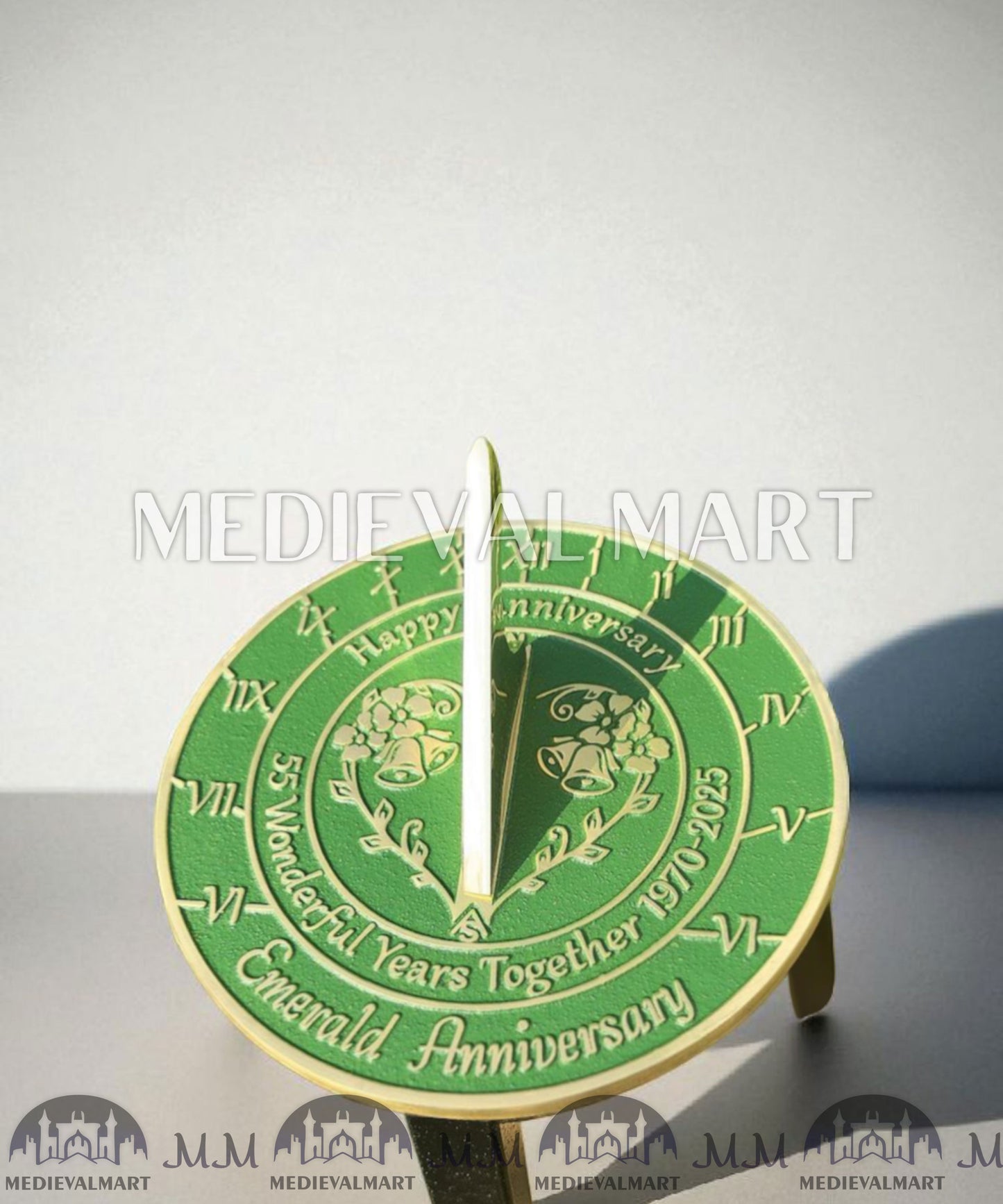 MEDIEVALMART 55th "Wonderful Years" Emerald Anniversary Sundial Clock Best Gift For Anniversary Day