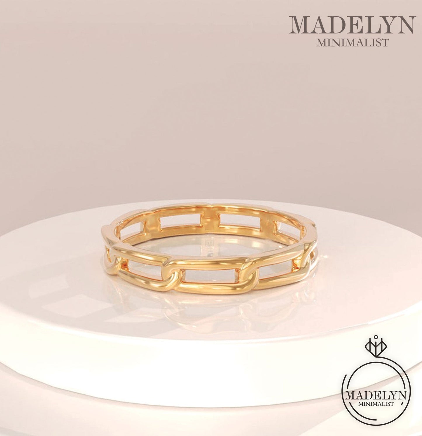MADELYN MINIMALIST 14k Solid Gold Chained Modern Simple Marriage Ring | Gift for Her, Wife