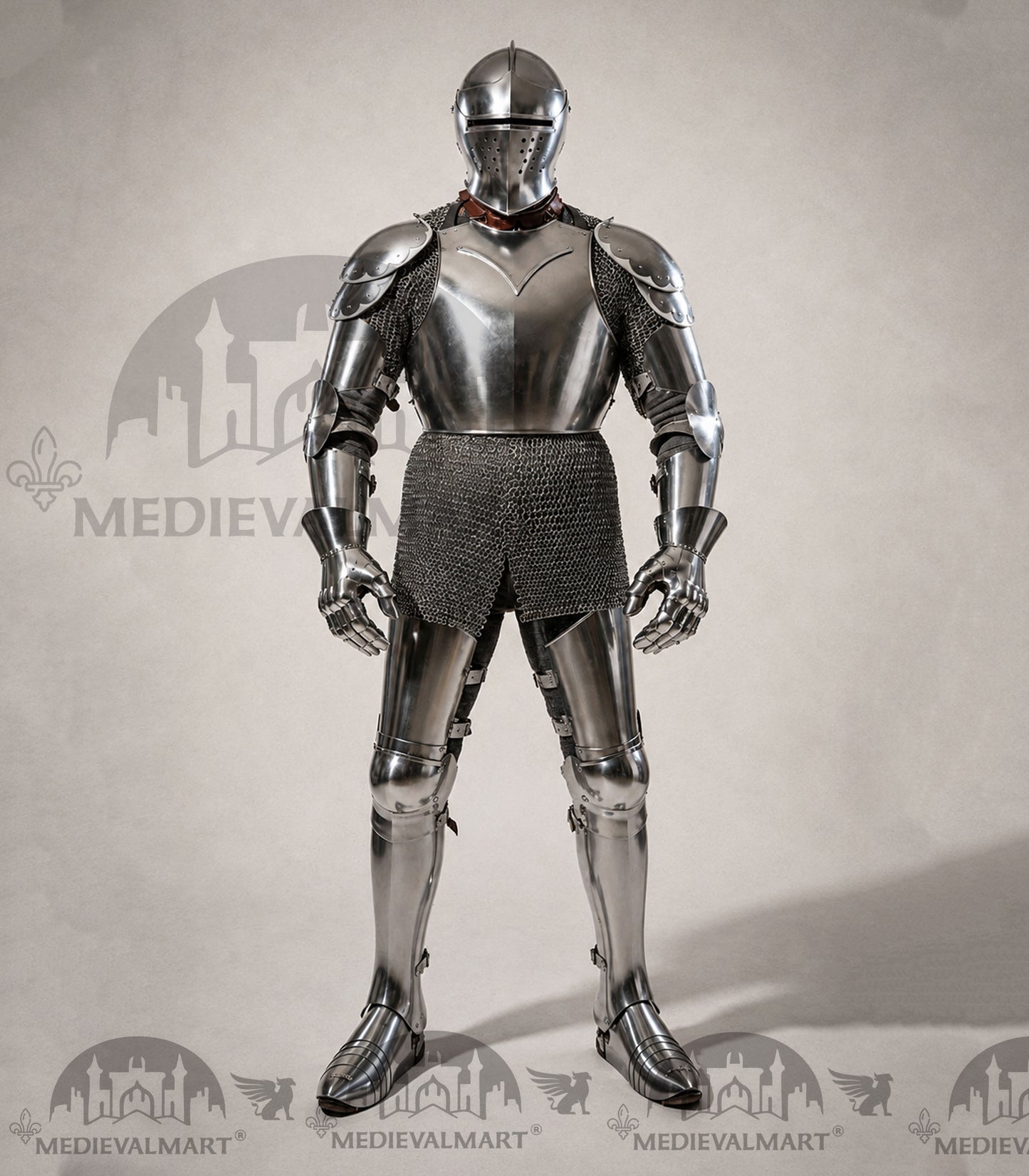 MEDIEVALMART Armure complète de combat authentique du XIVe siècle avec épée et cotte de mailles intérieure