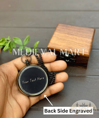 MEDIEVALMART Nautical Custom Engrave Adventure Locket Compass Black Finish W/H Gen-1 Wooden Case| Gift For Dad