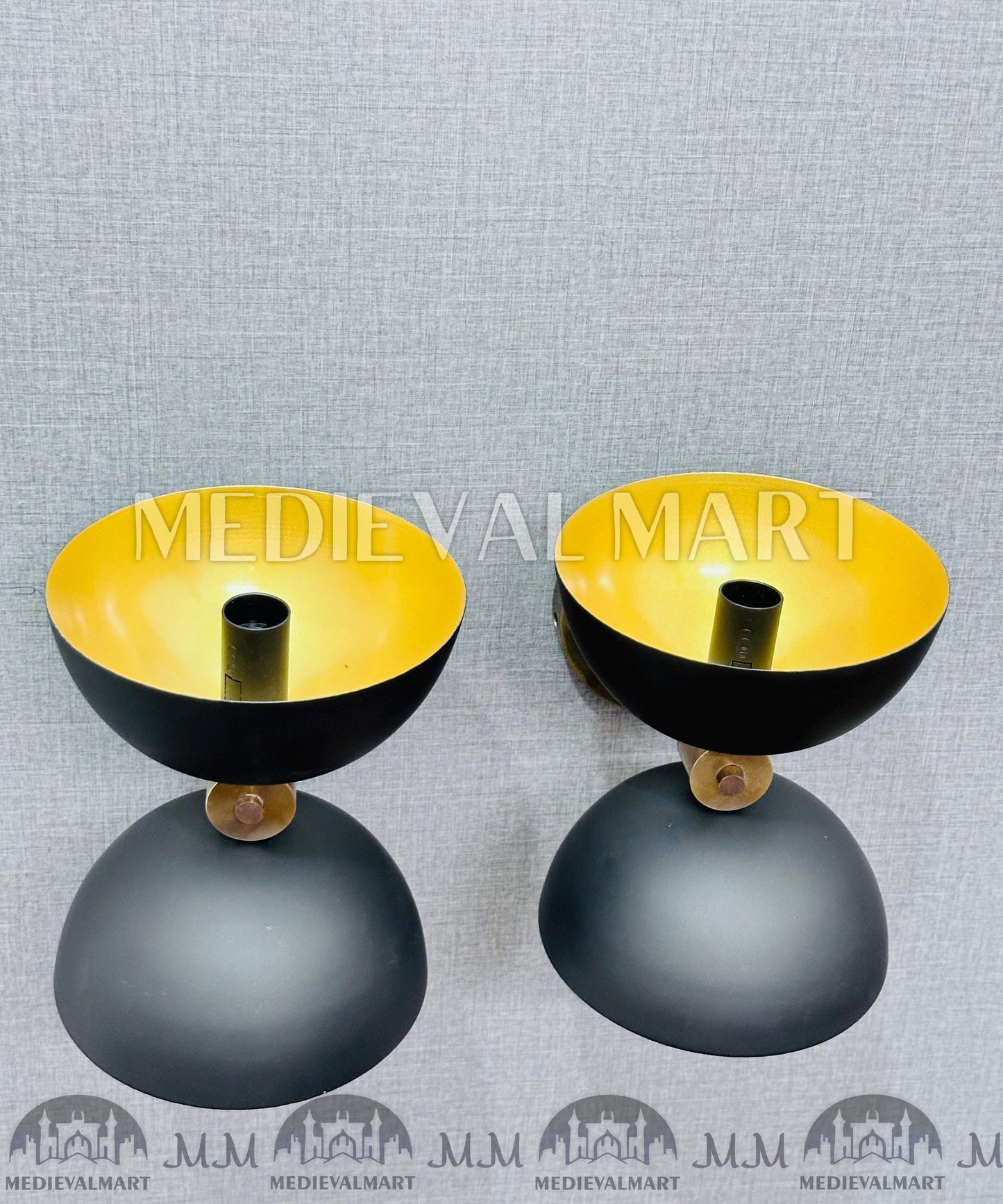 MEDIEVALMART Mid Century Handcrafted Brass Wall Sconce Modern Black & Gold Bedside Light